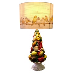 Large Majolica Table Lamp Vintage-style Italian Majolica Hollywood Regency des