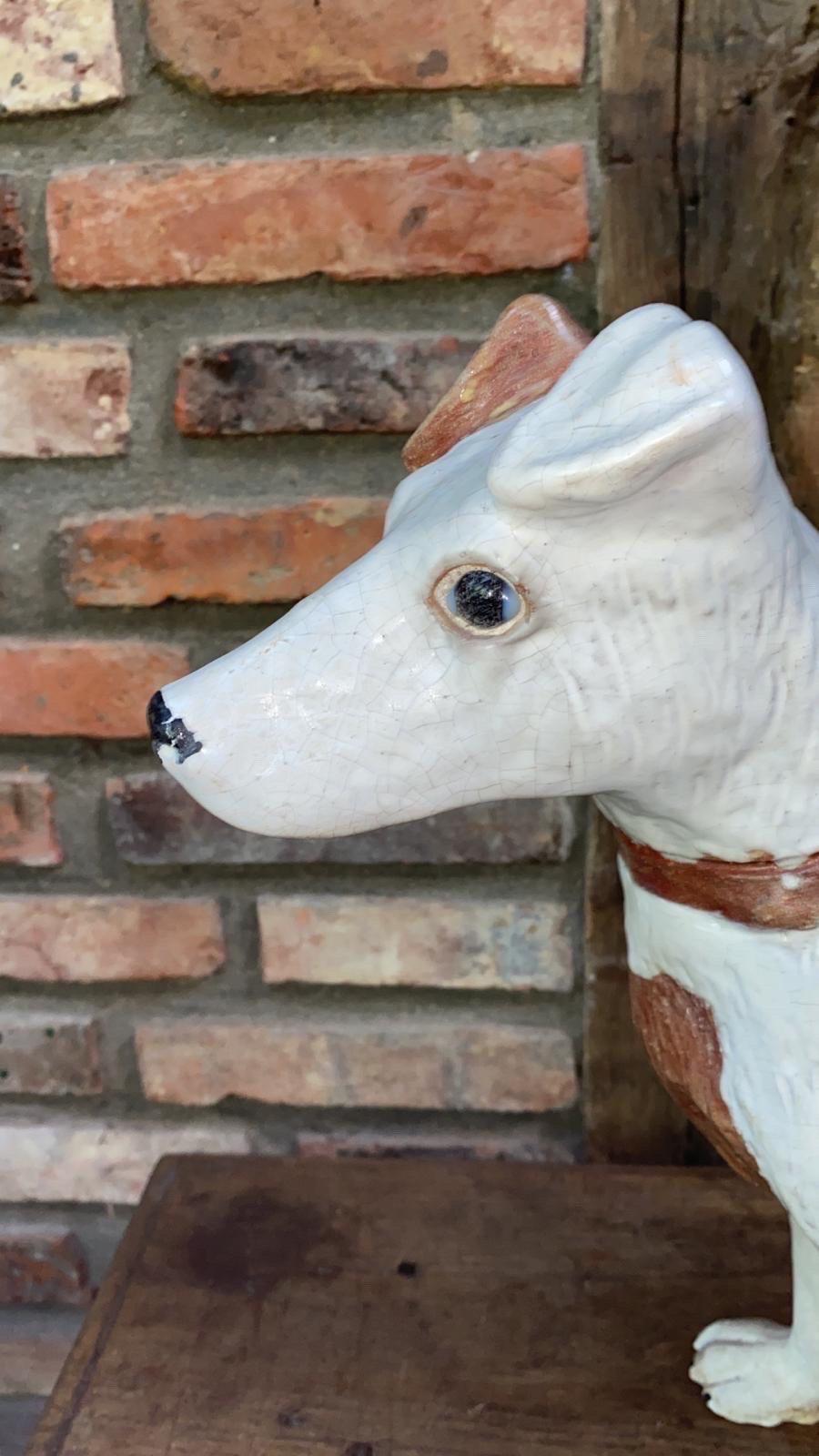 Large Majolica Terracotta Dog Terrier Bavent In Good Condition For Sale In Austin, TX