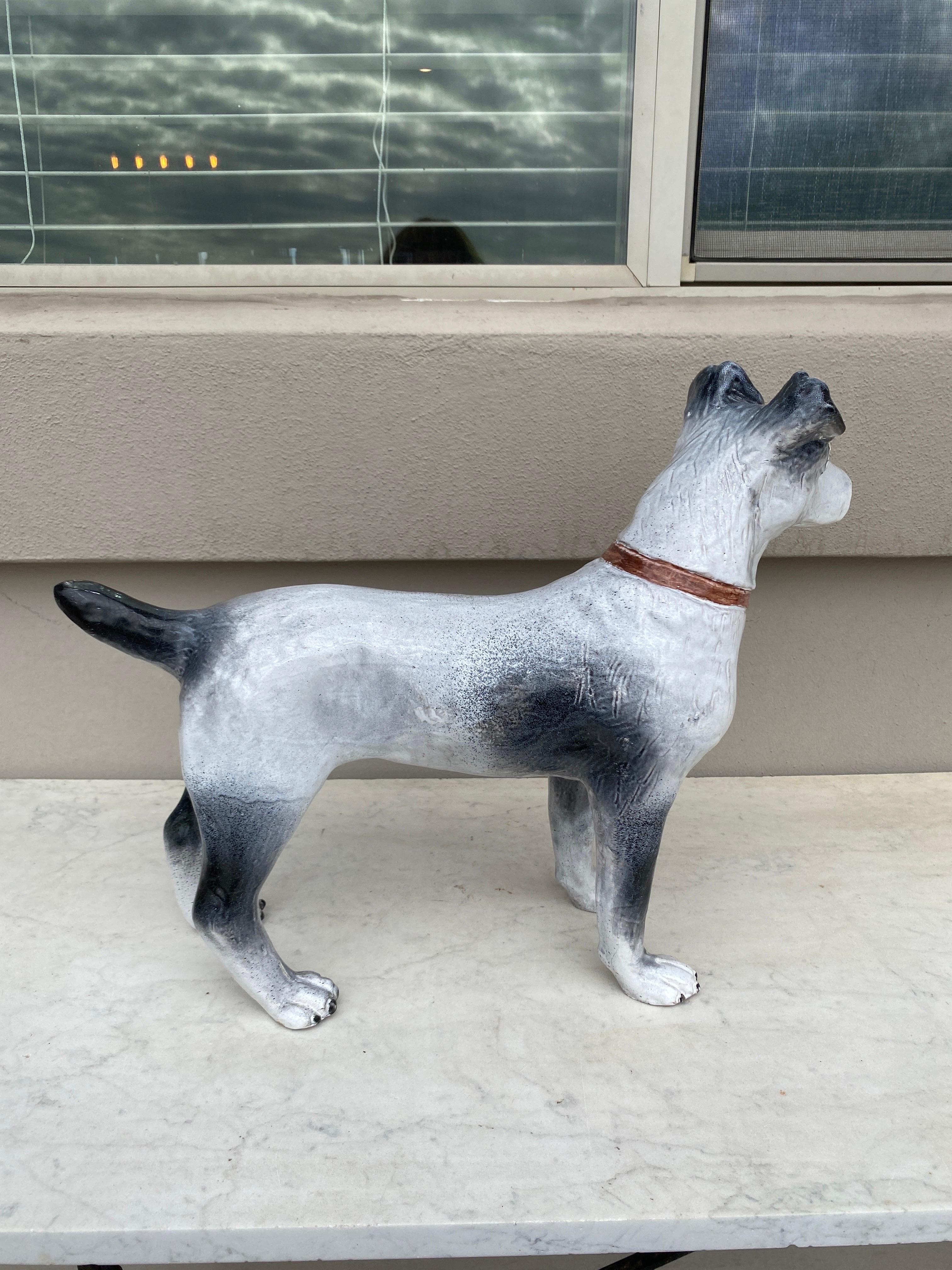 Large Majolica Terracotta Dog Terrier Bavent For Sale 2