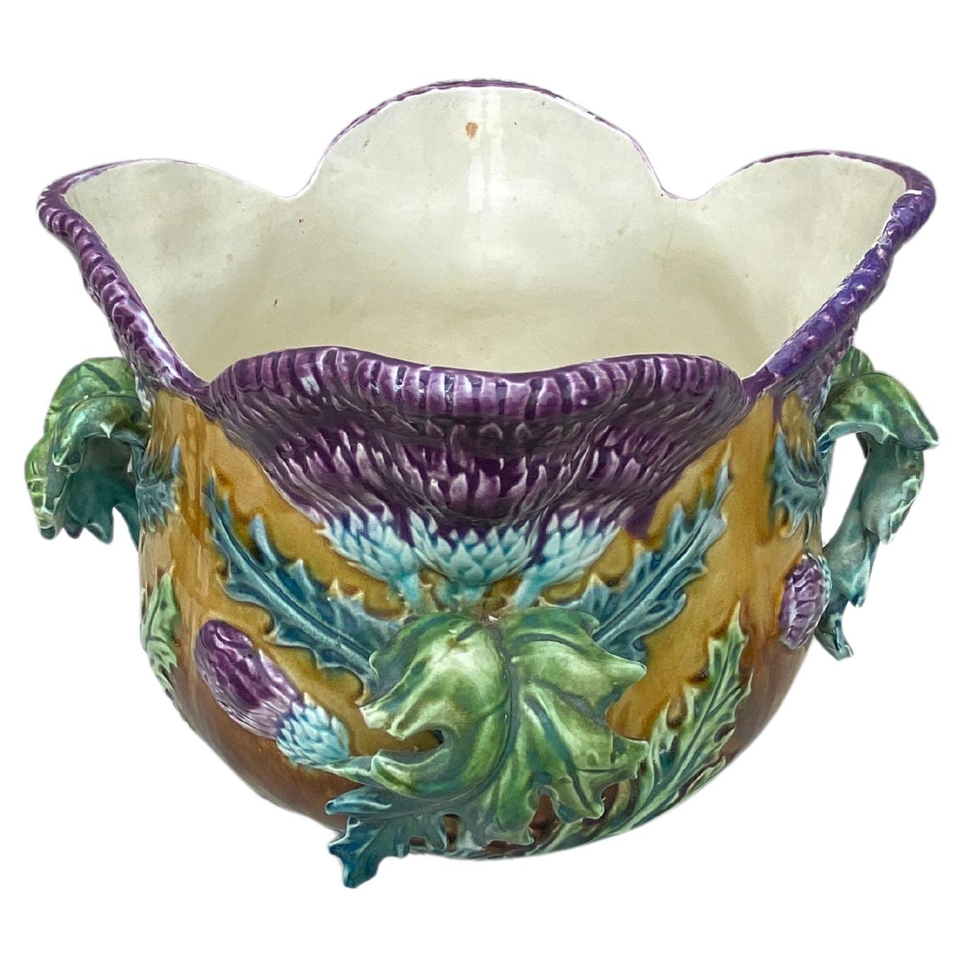 Aesthetic Movement Large Majolica Thistle Jardinière Onnaing, circa 1880 For Sale