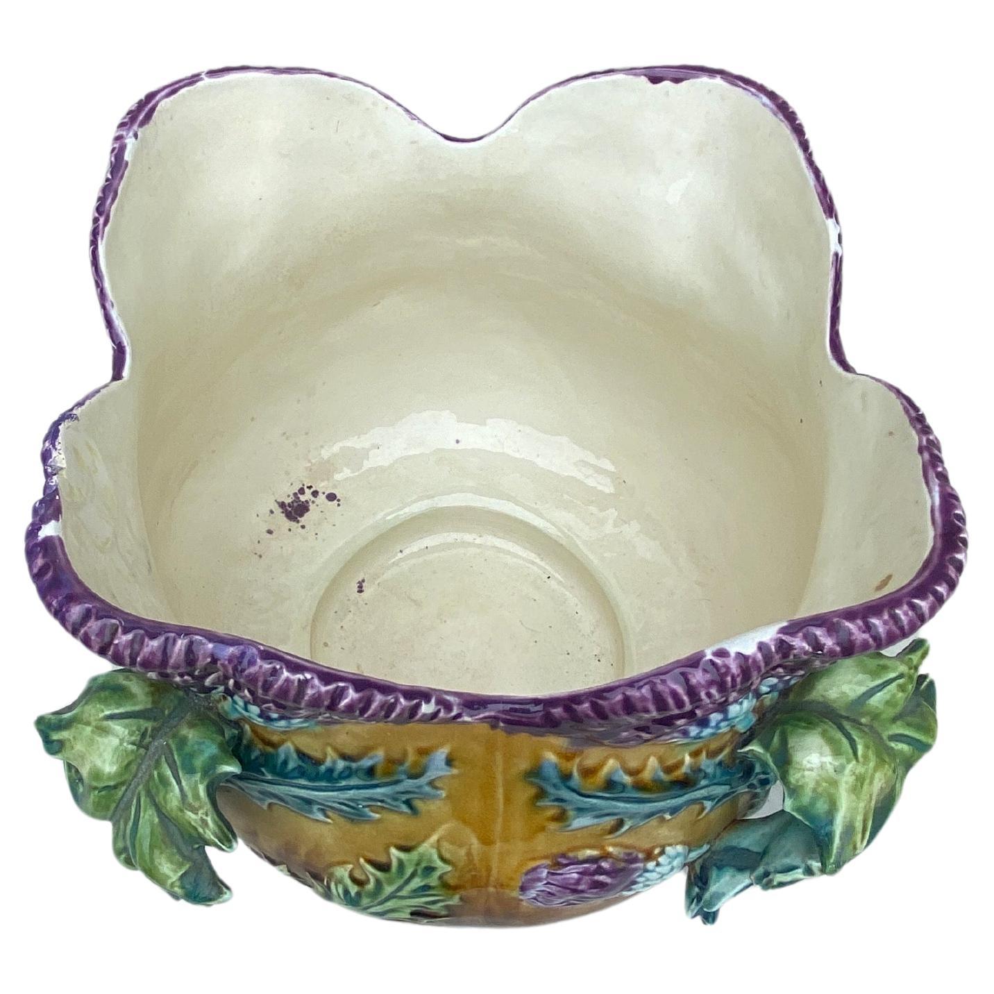 French Large Majolica Thistle Jardinière Onnaing, circa 1880 For Sale