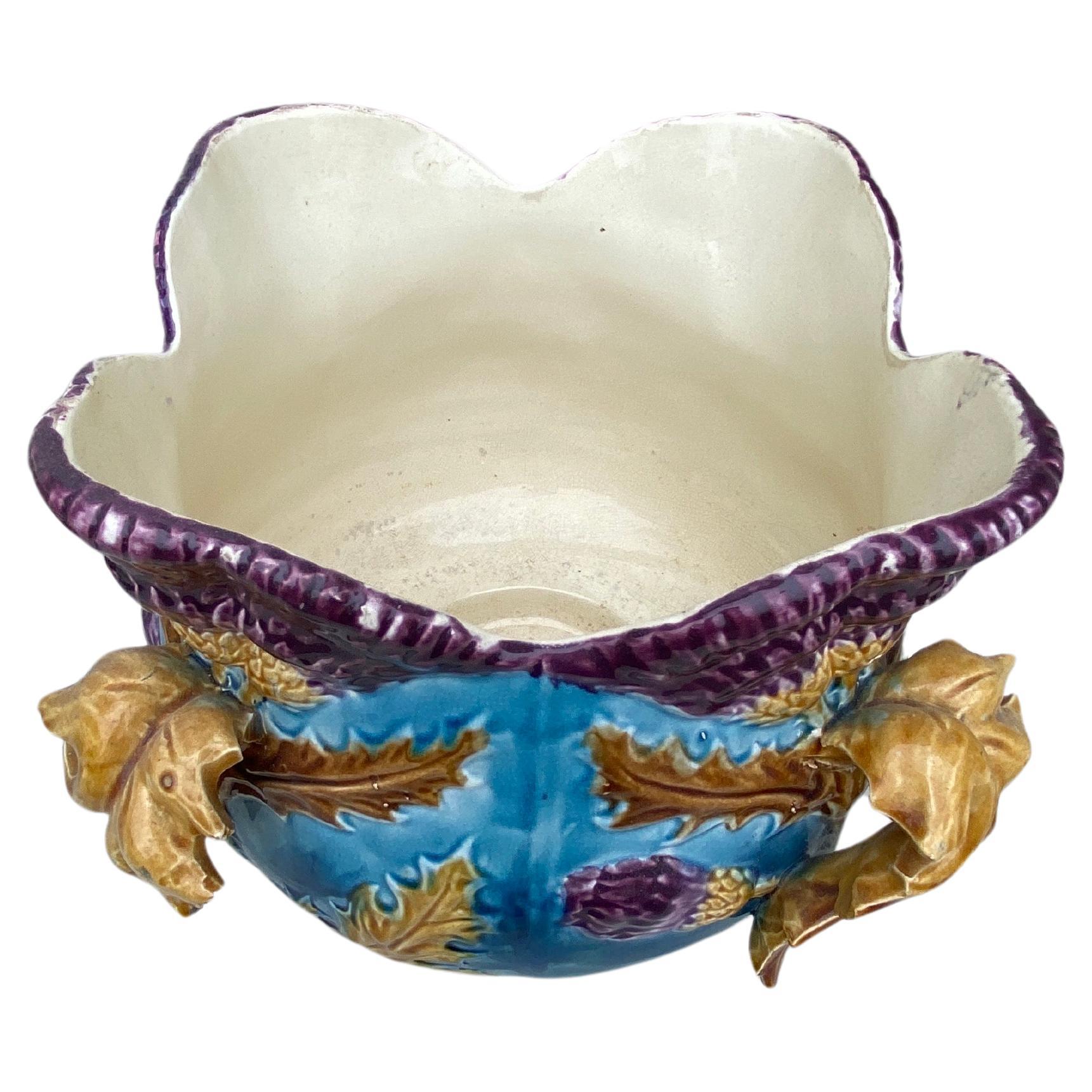 Late 19th Century Large Majolica Thistle Jardinière Onnaing, circa 1880 For Sale