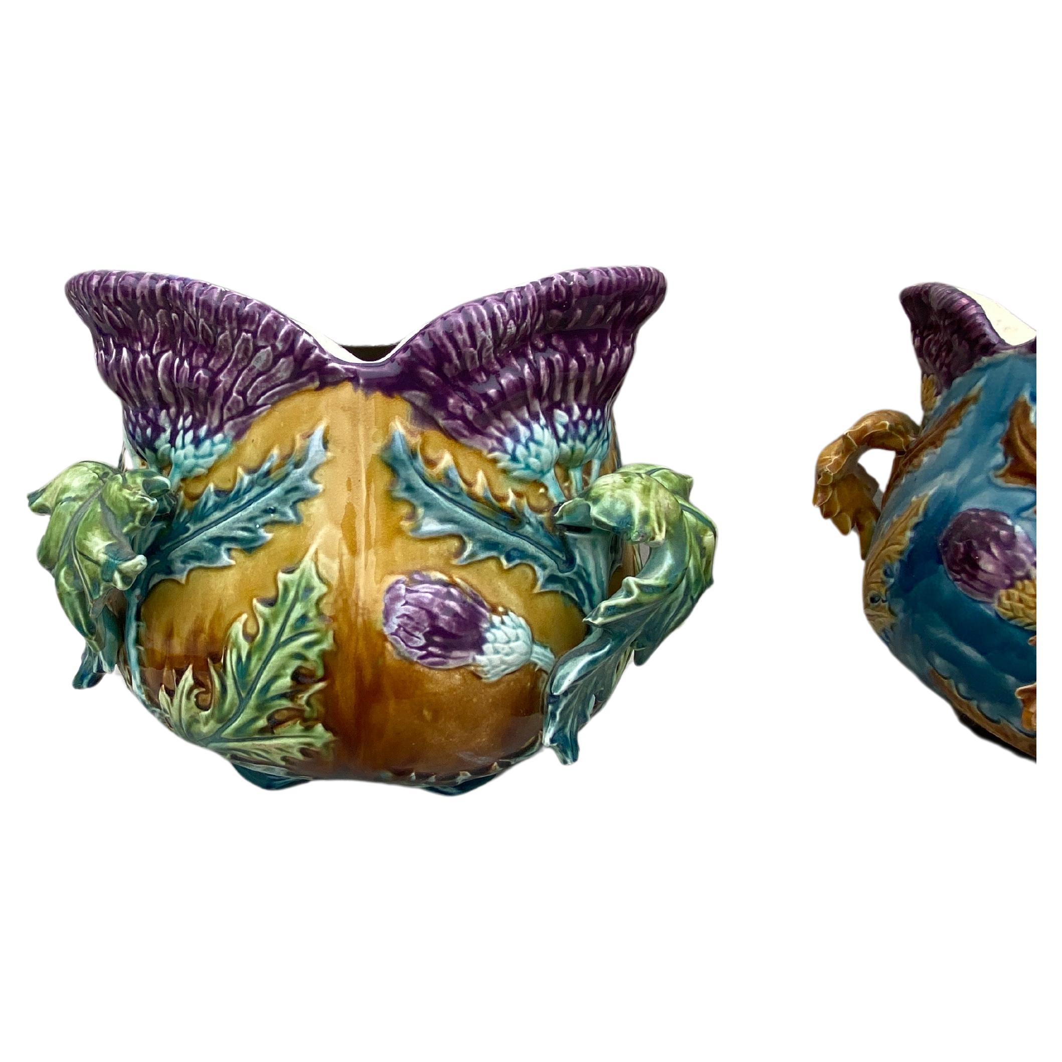 Large Majolica Thistle Jardinière Onnaing, circa 1880 For Sale 2