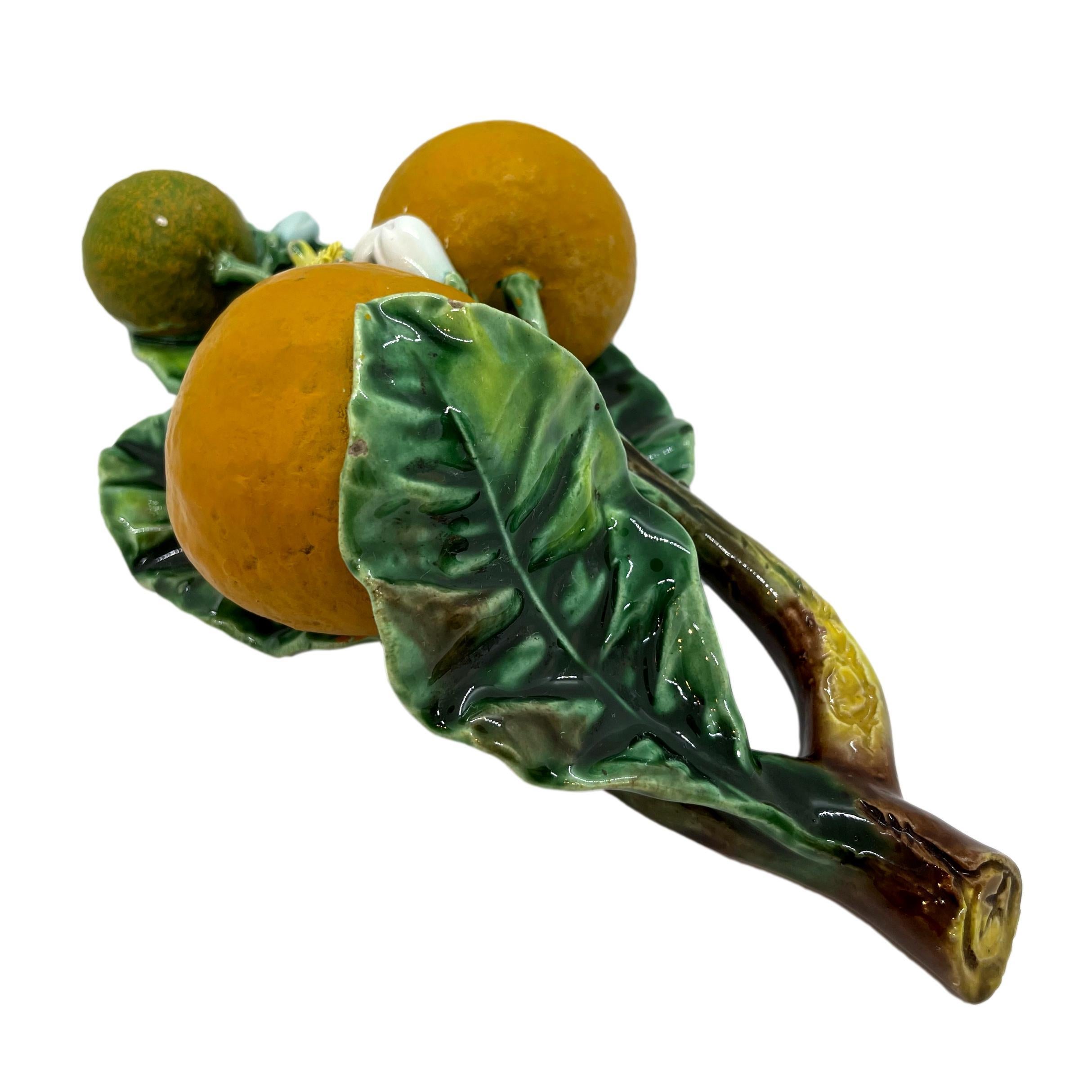 French Large Majolica Trompe L'oeil Wall Plaque with Oranges by Perret-Gentil, Menton For Sale