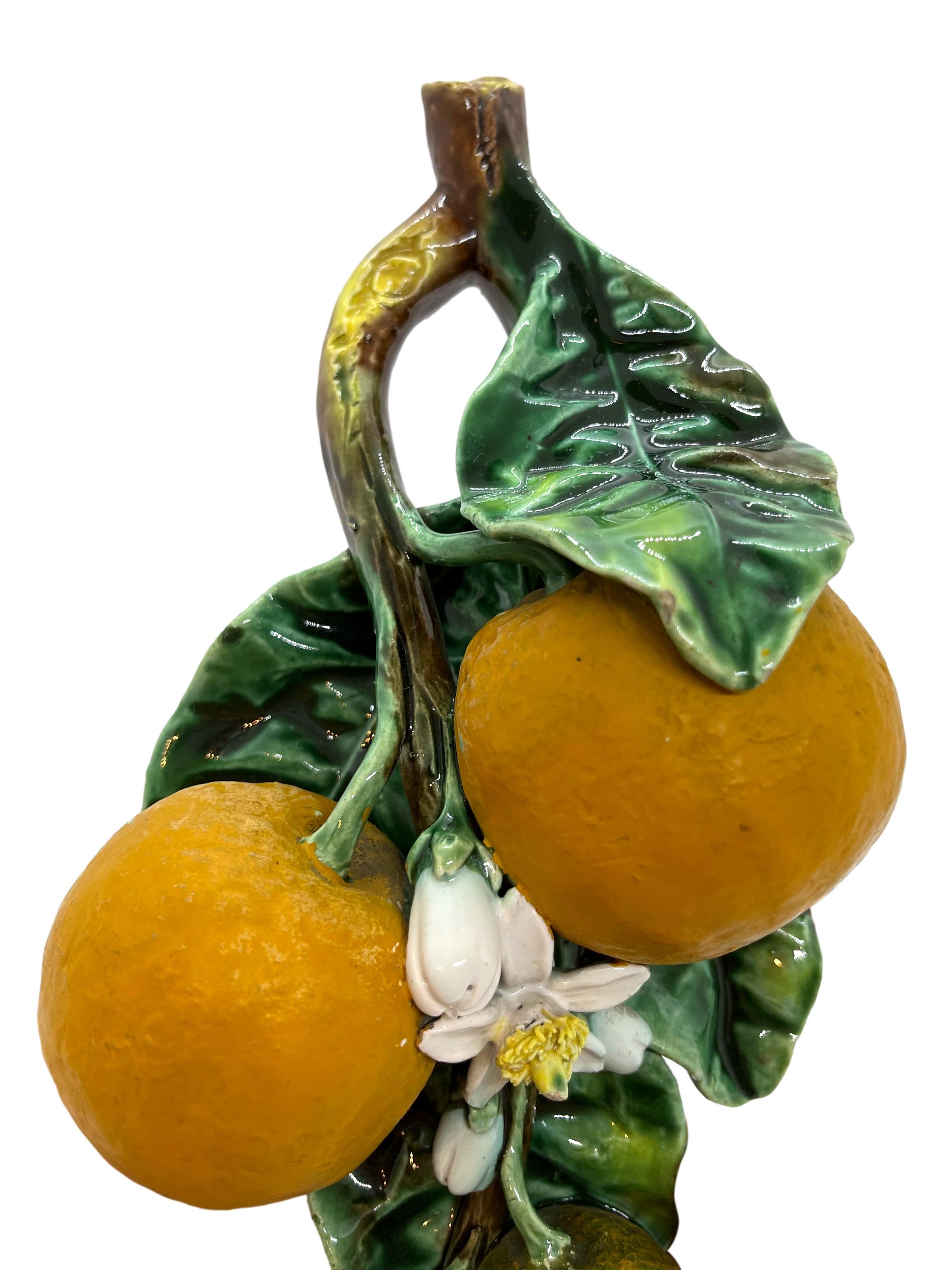 Large Majolica Trompe L'oeil Wall Plaque with Oranges by Perret-Gentil, Menton In Good Condition For Sale In Banner Elk, NC