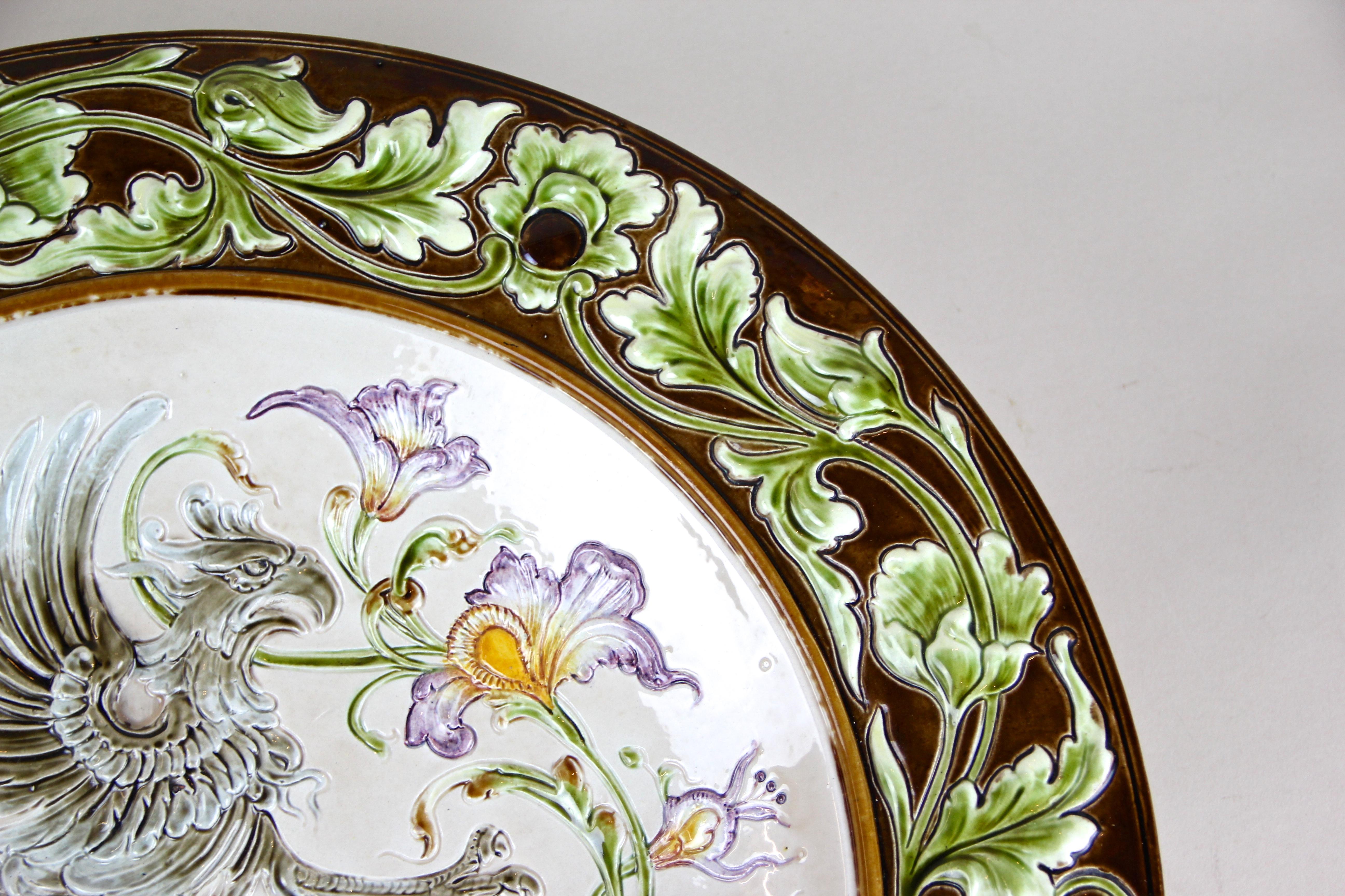 Czech Large Majolica Wall Plate by Wilhelm Schiller & Son, Bohemia, circa 1890