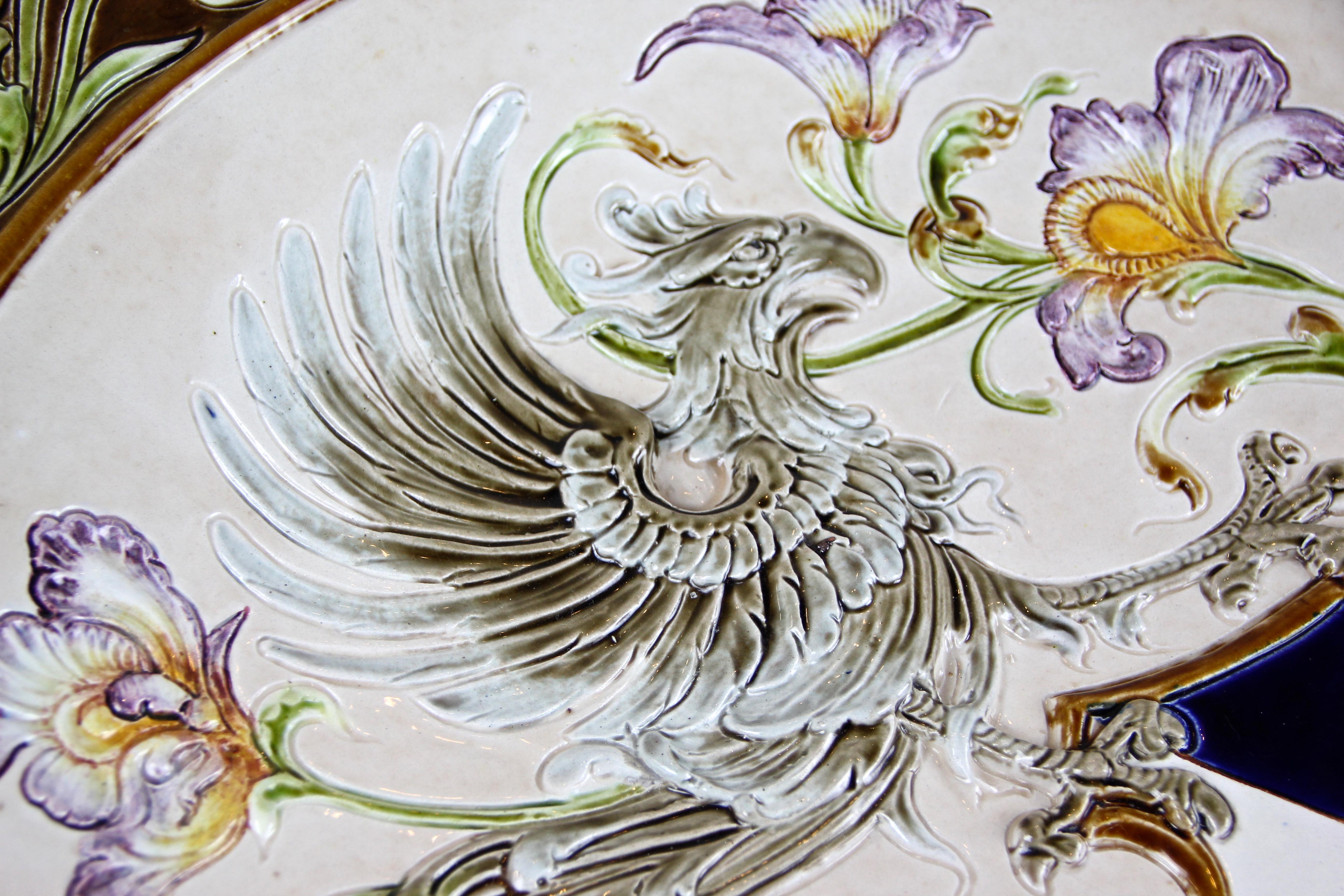 Large Majolica Wall Plate by Wilhelm Schiller & Son, Bohemia, circa 1890 3