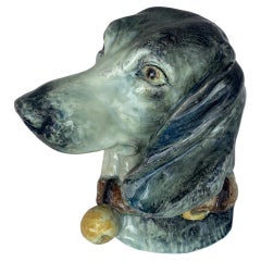 Große Majolika-Wandtasche Hund Delphin Massier, um 1890