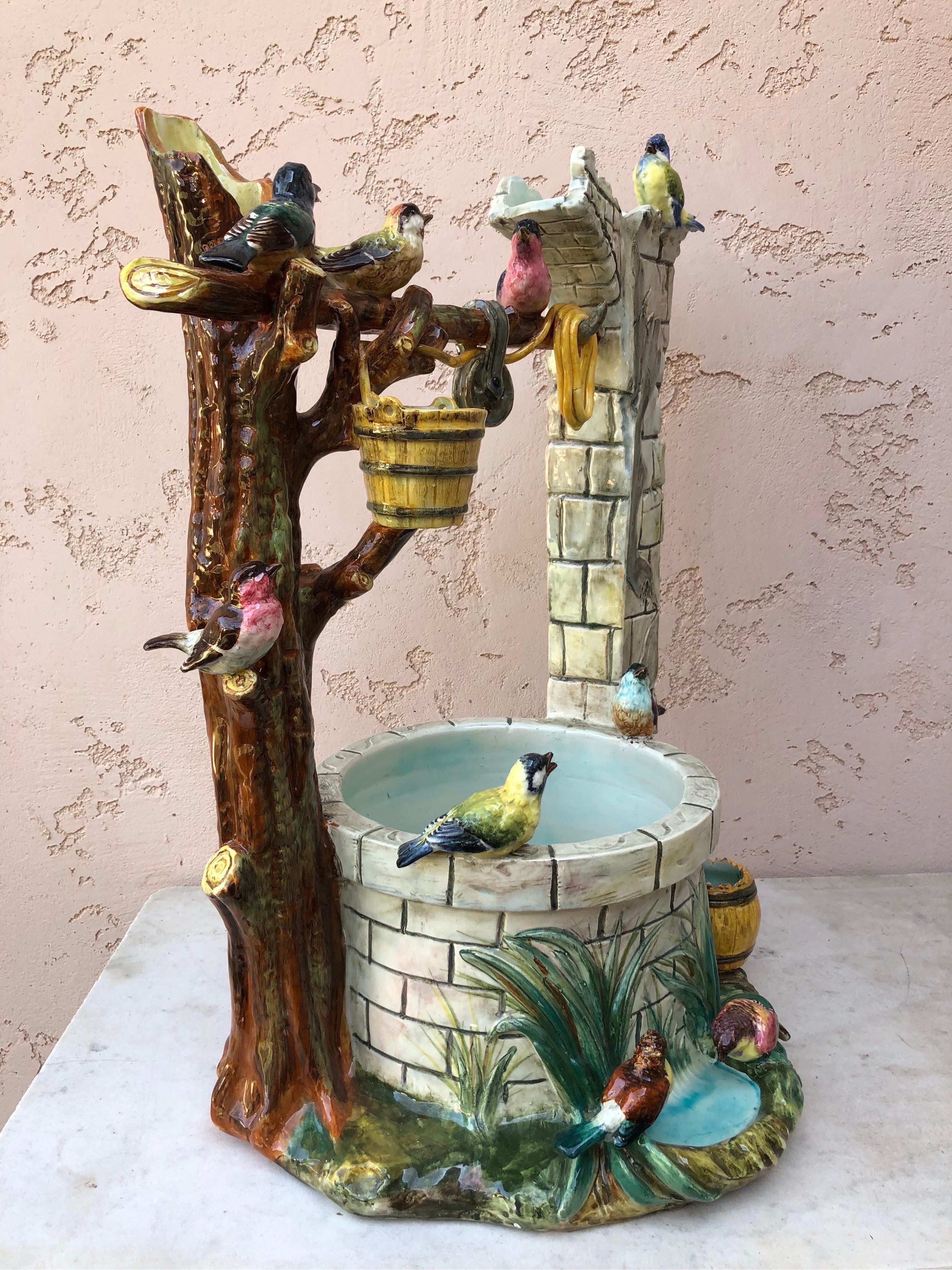 Large Majolica Well with Birds Jerome Massier Fils, Circa 1910 For Sale 1