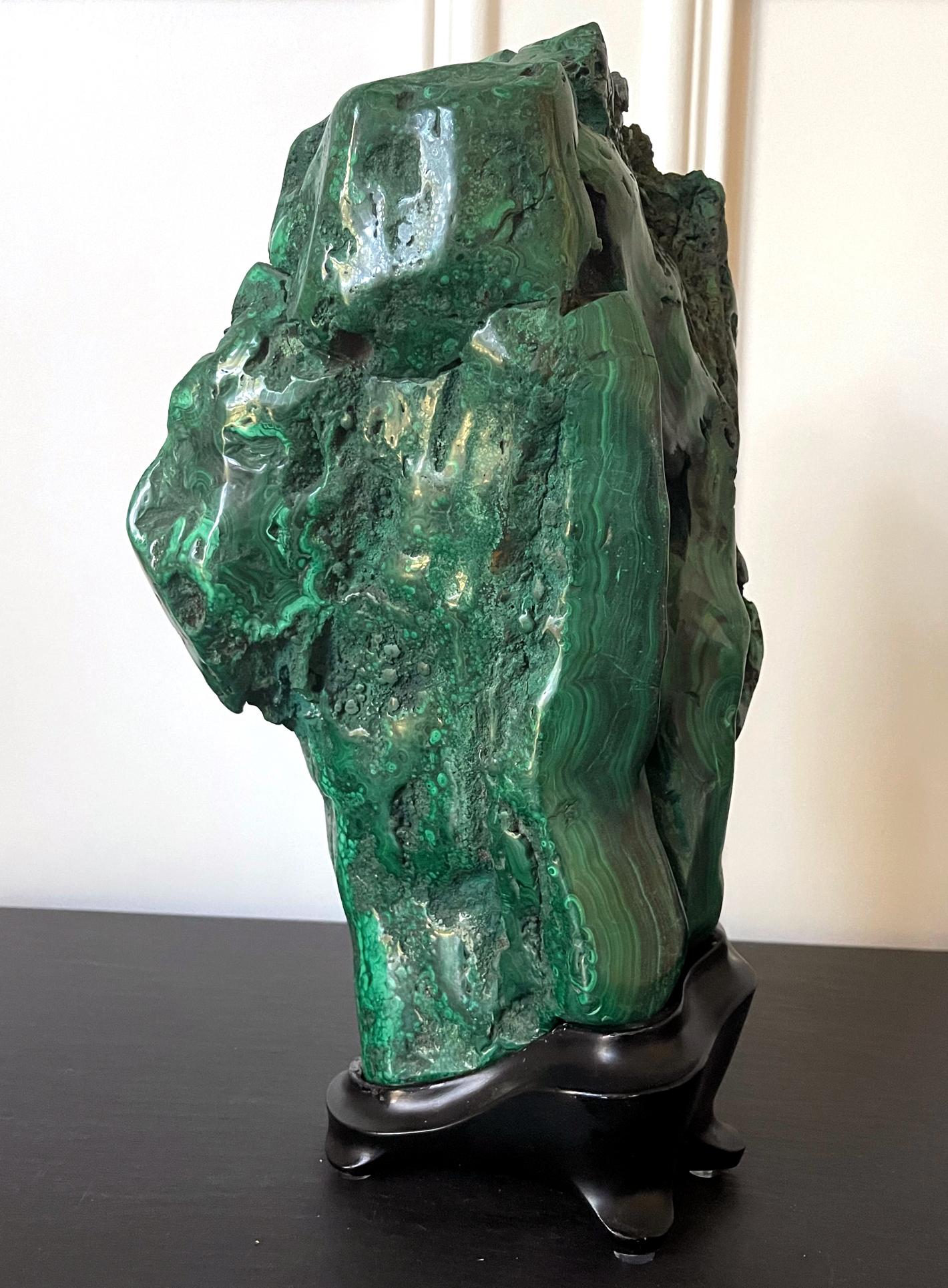 Large Malachite Rock on Display Stand Chinese Scholar Stone For Sale 3