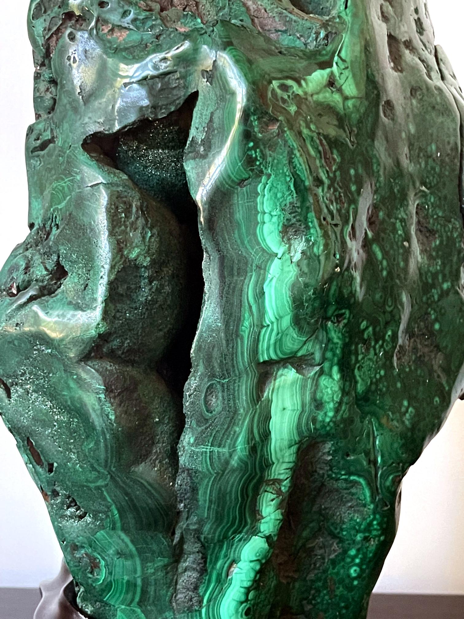 Large Malachite Rock on Display Stand Chinese Scholar Stone For Sale 4