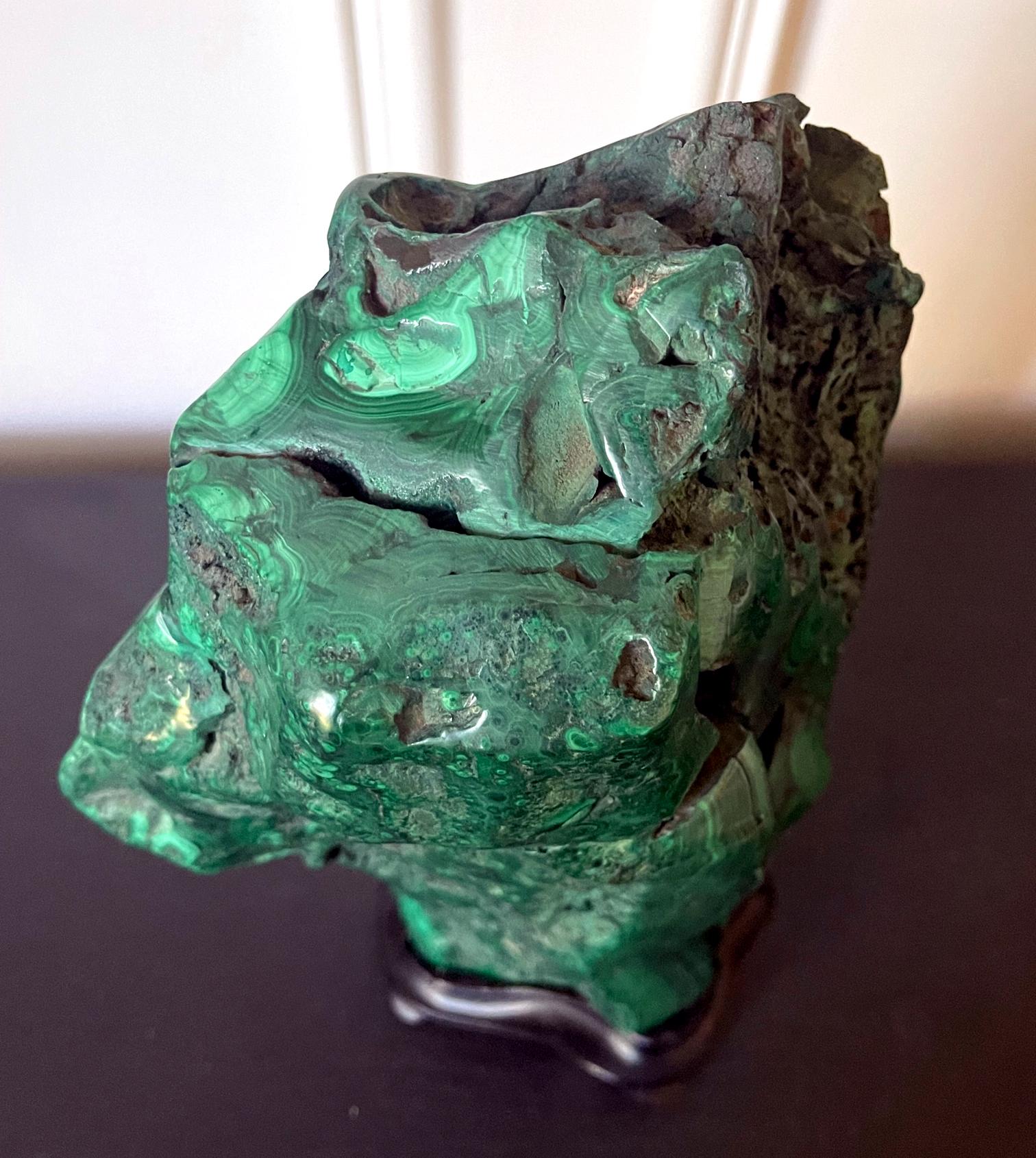Large Malachite Rock on Display Stand Chinese Scholar Stone For Sale 8