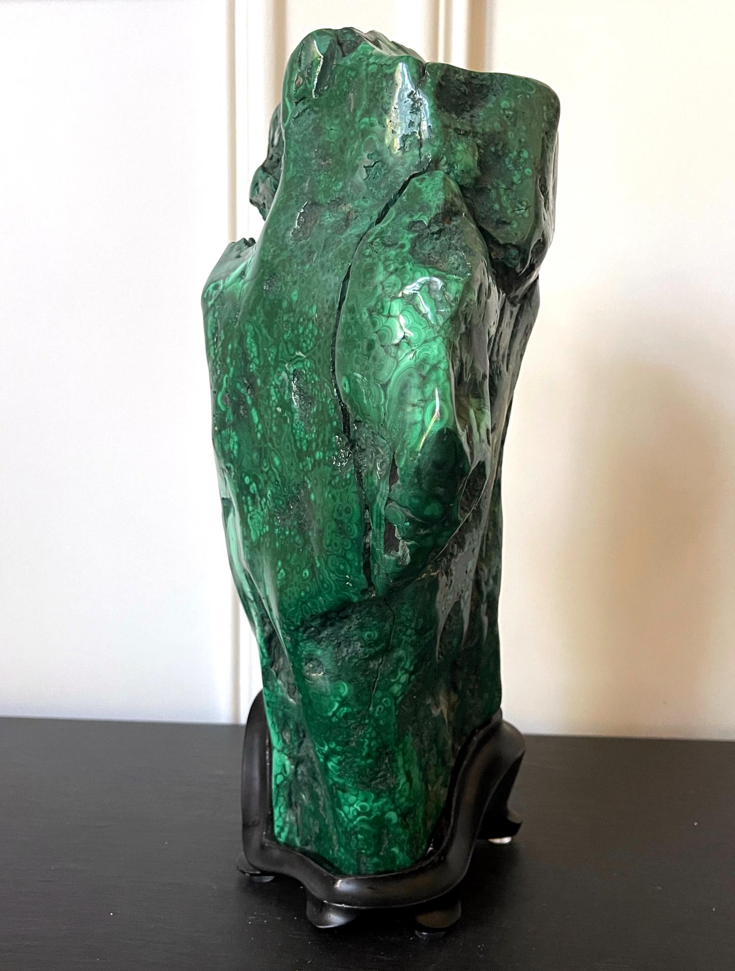 Large Malachite Rock on Display Stand Chinese Scholar Stone For Sale 2