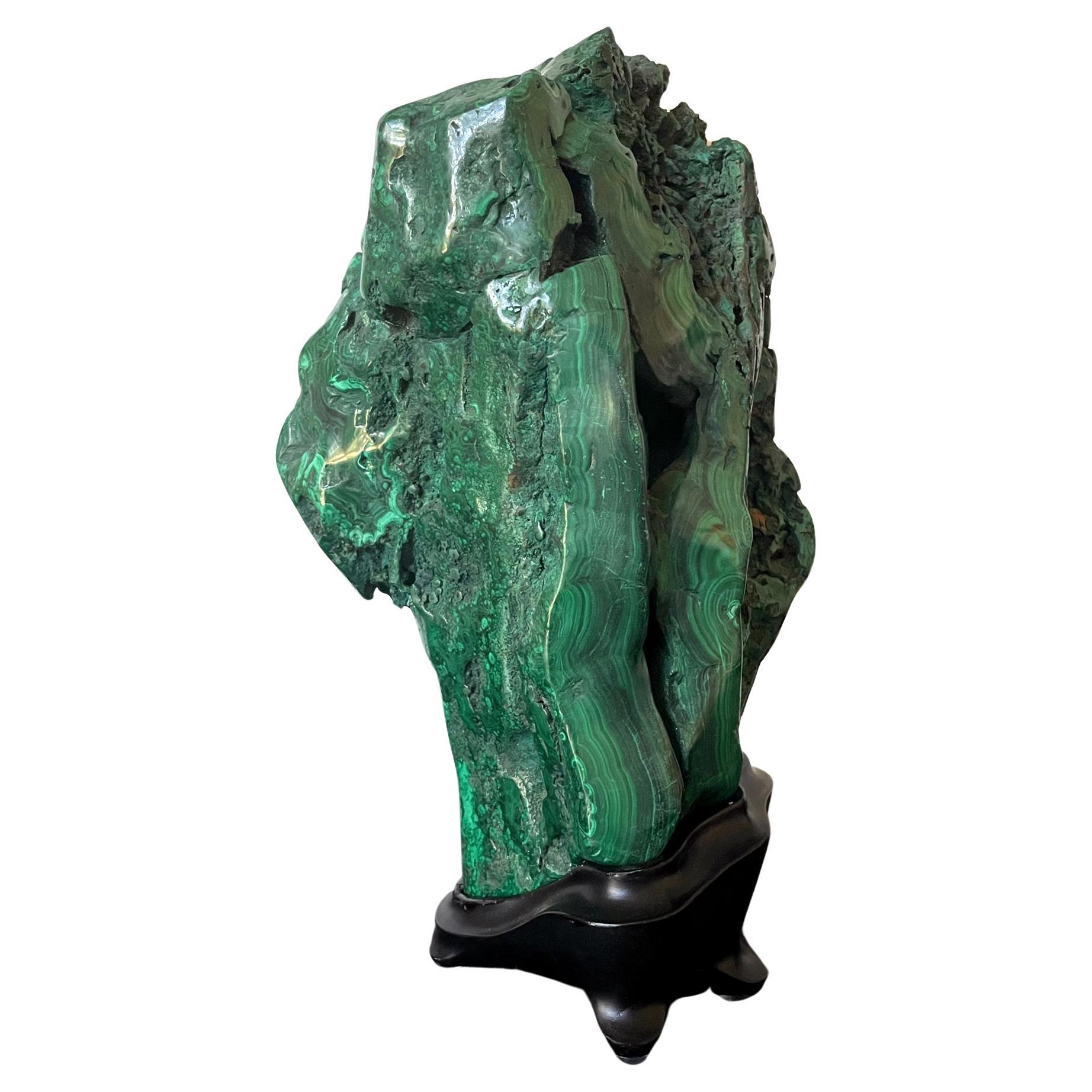 Large Malachite Rock on Display Stand Chinese Scholar Stone For Sale