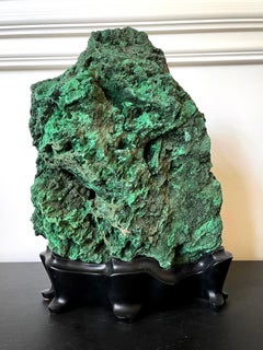 Large Malachite Scholar Stone on Display Stand