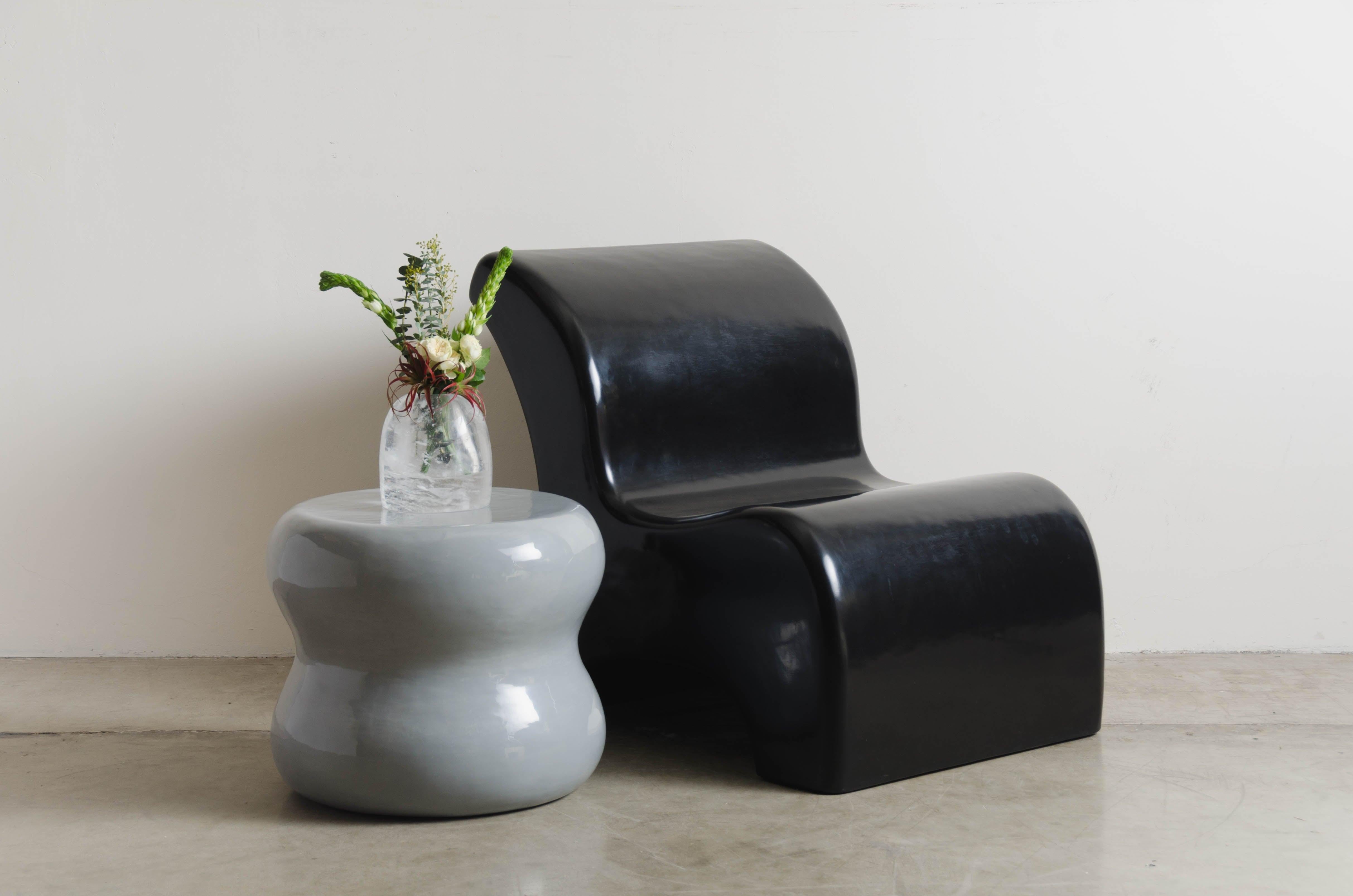 Post-Modern Large Mallet Drumstool, Grey Lacquer by Robert Kuo, Limited For Sale