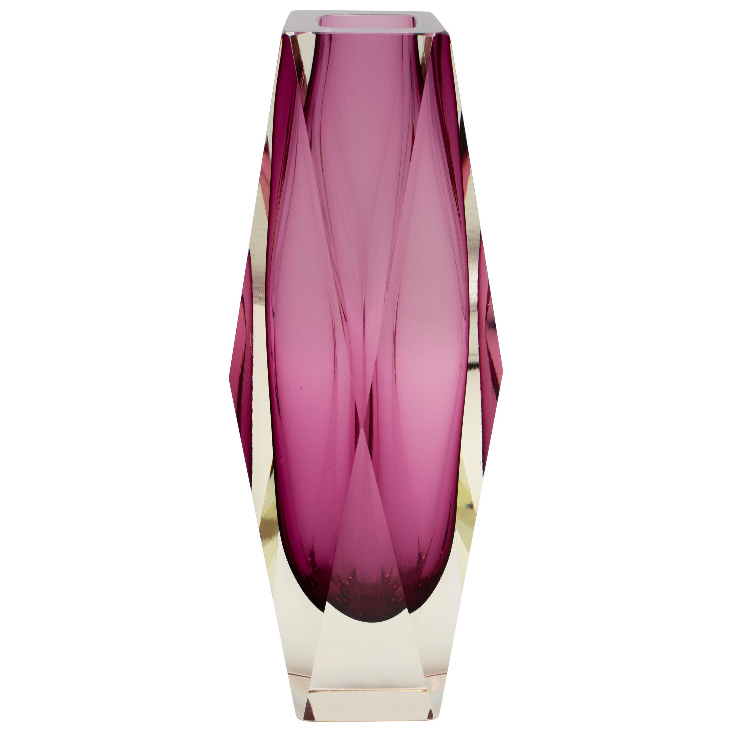Rare Large Lilac Murano Faceted Glass Vase For Sale at 1stDibs