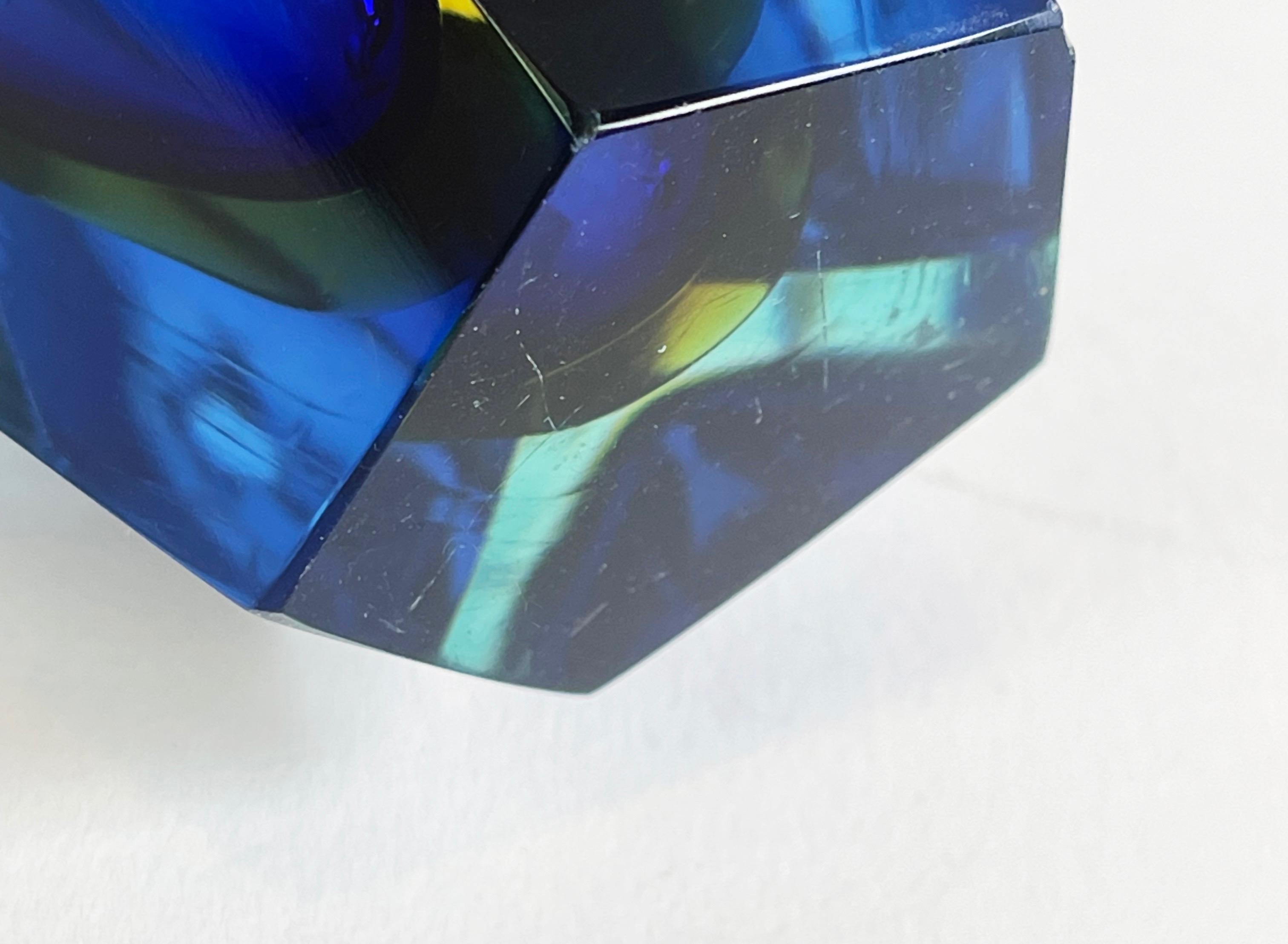 Large Luigi Mandruzzato Vase, Murano Sommerso, Blue, Yellow & Clear Faceted For Sale 7
