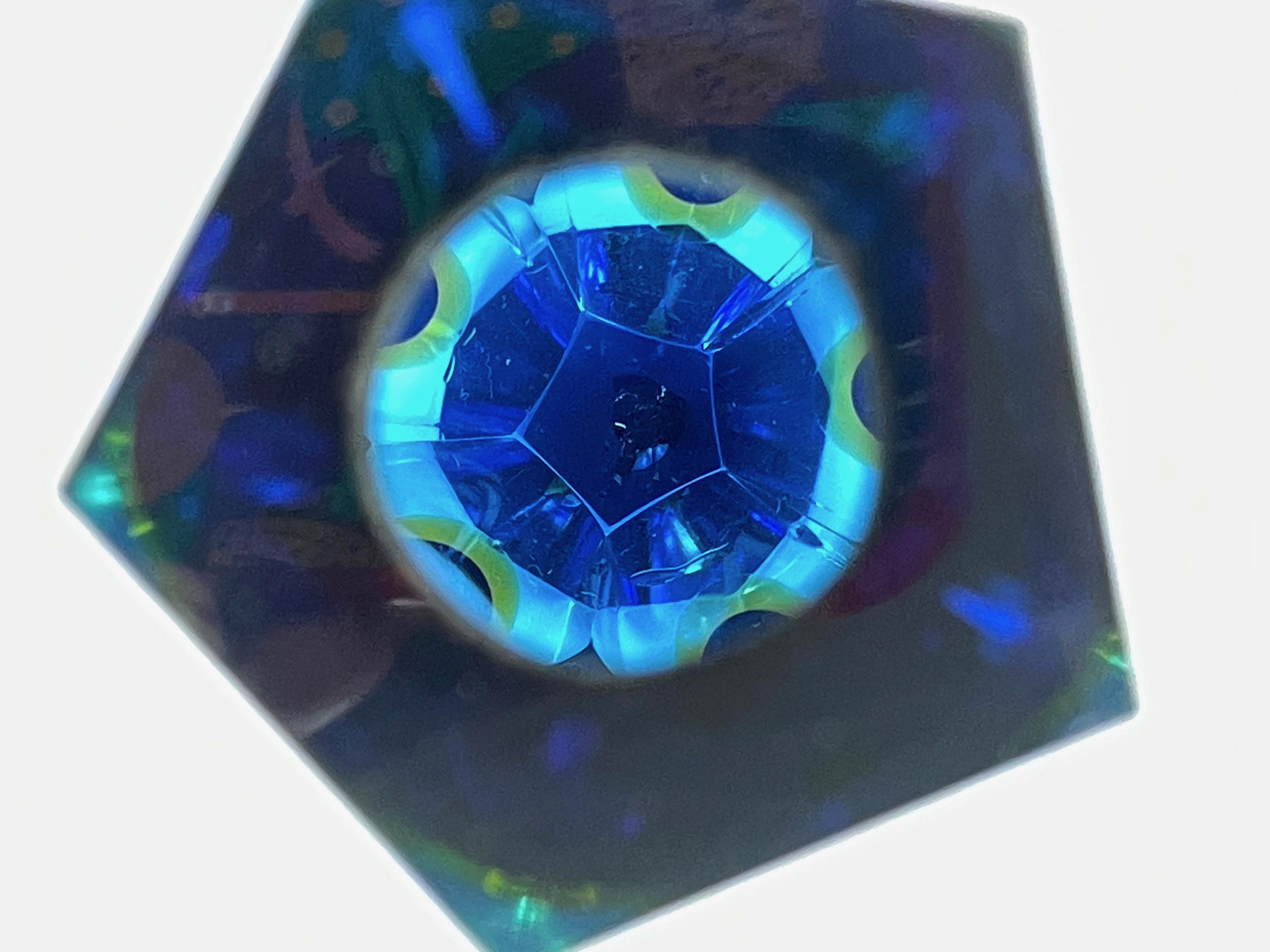 Art Glass Large Luigi Mandruzzato Vase, Murano Sommerso, Blue, Yellow & Clear Faceted For Sale