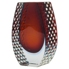 Large Mandruzzato Sommerso Murano Textured Facetted Art Glass Vase, Italy, 1970s