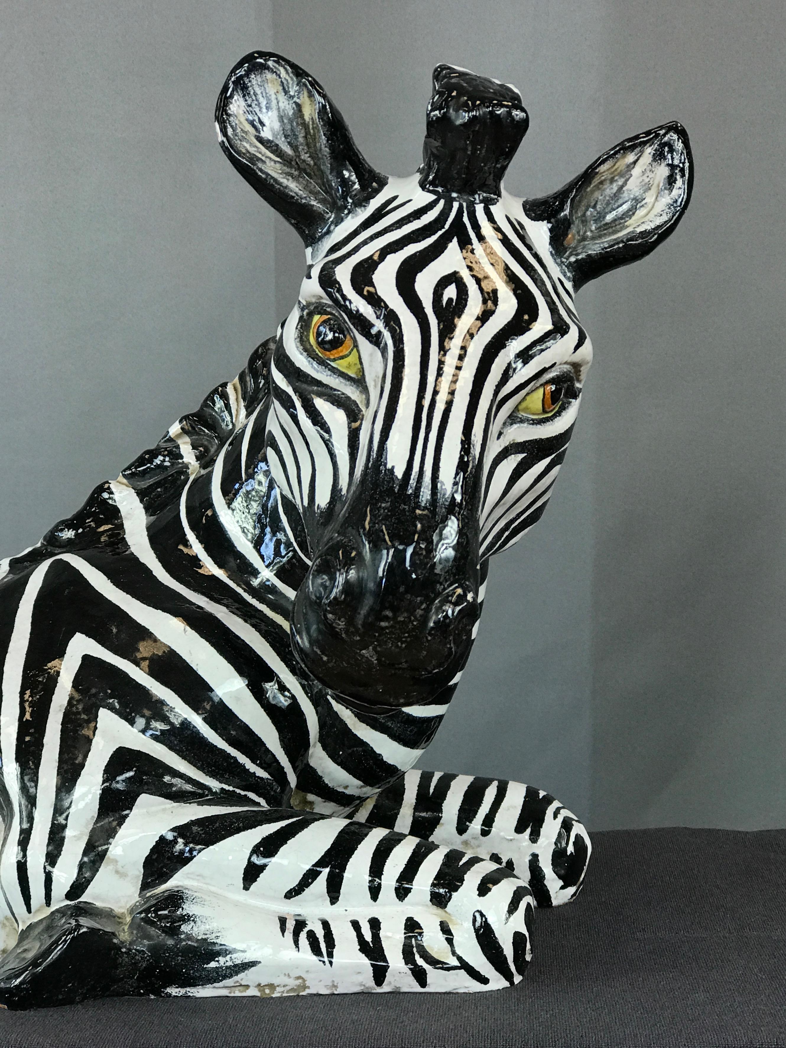 Großes glasiertes Terrakotta-Zebra im Stil von Manlio Trucco, Italien, ca. 1960er Jahre 3