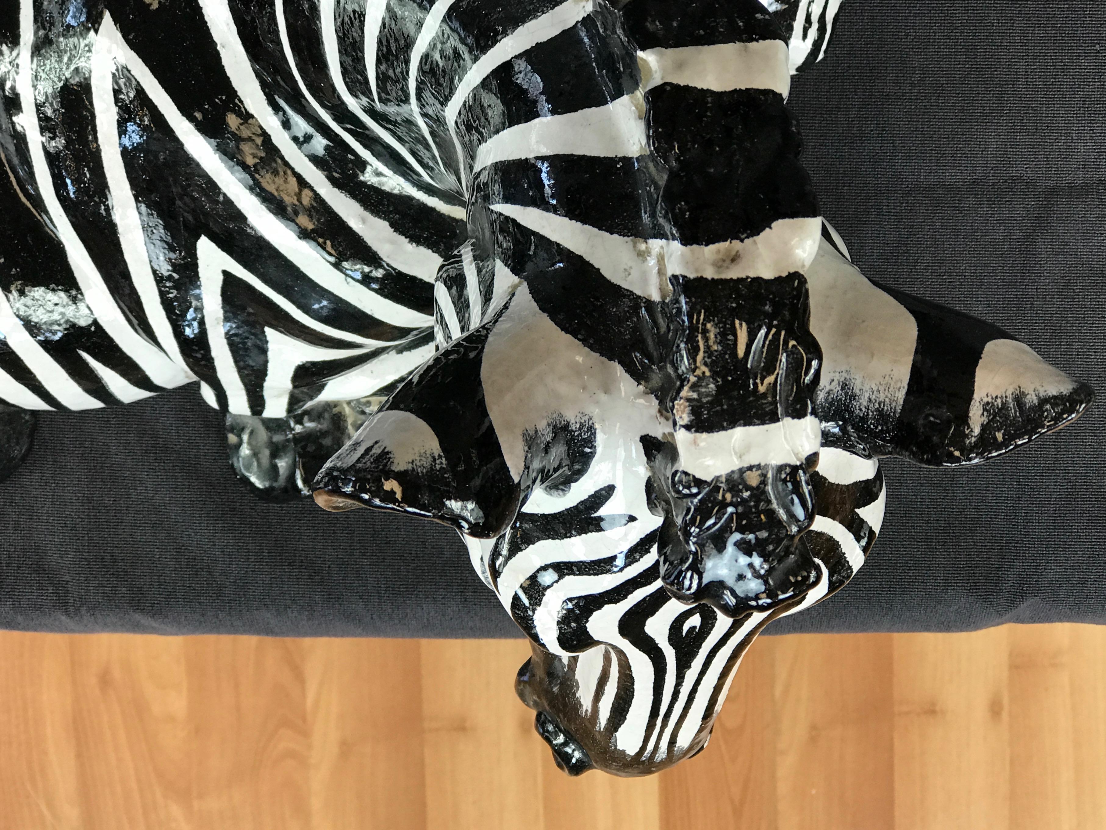 Großes glasiertes Terrakotta-Zebra im Stil von Manlio Trucco, Italien, ca. 1960er Jahre 4