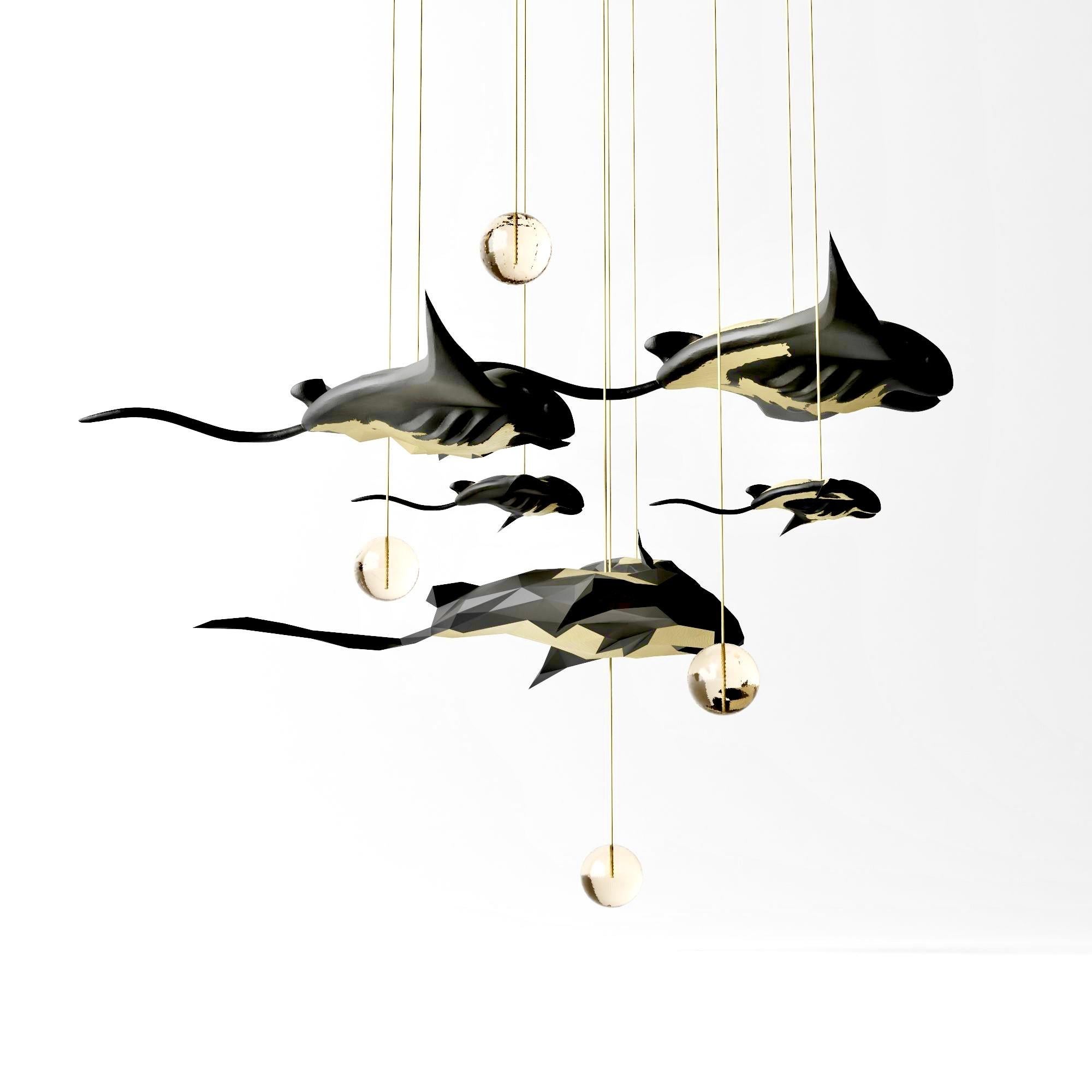 Other Large Mantas Ray Chandelier by Kasadamo