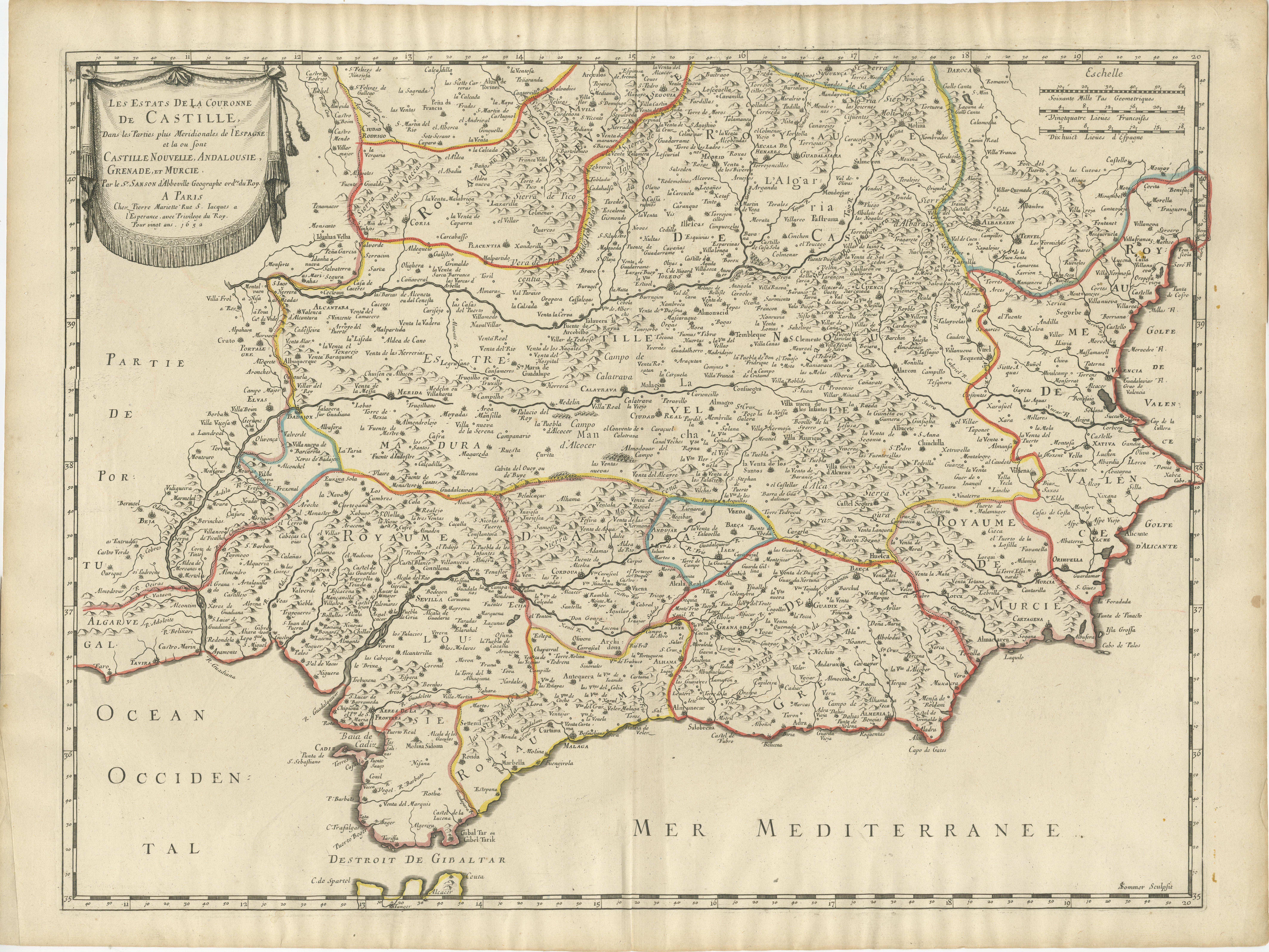 Große Karte der südlichen Realitäten von Castile in Granada, Andalusien, und Murcia, 1652 im Zustand „Gut“ im Angebot in Langweer, NL