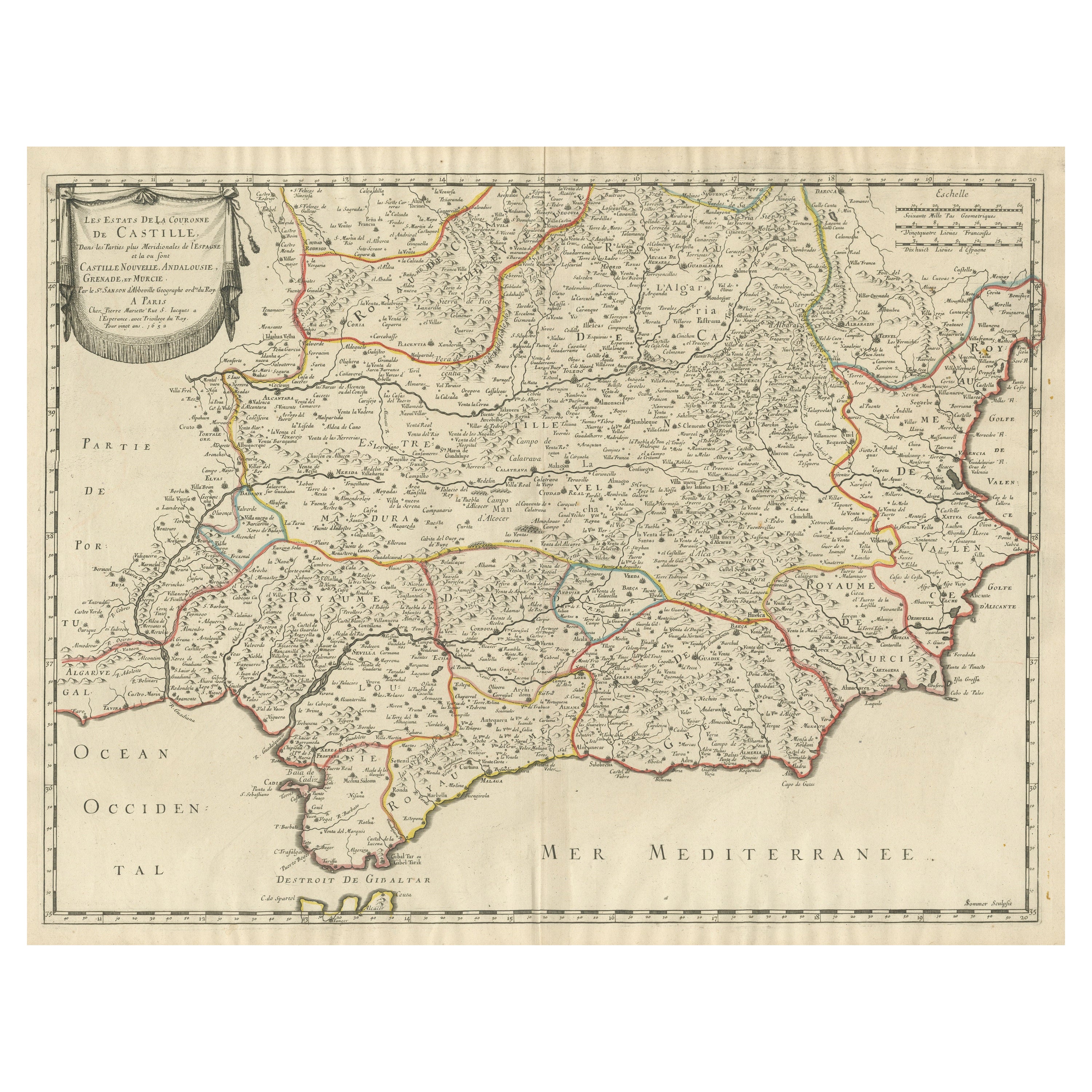 Grande carte des royaumes sud du Castile - Grenade, Andalousie et Murcia, 1652
