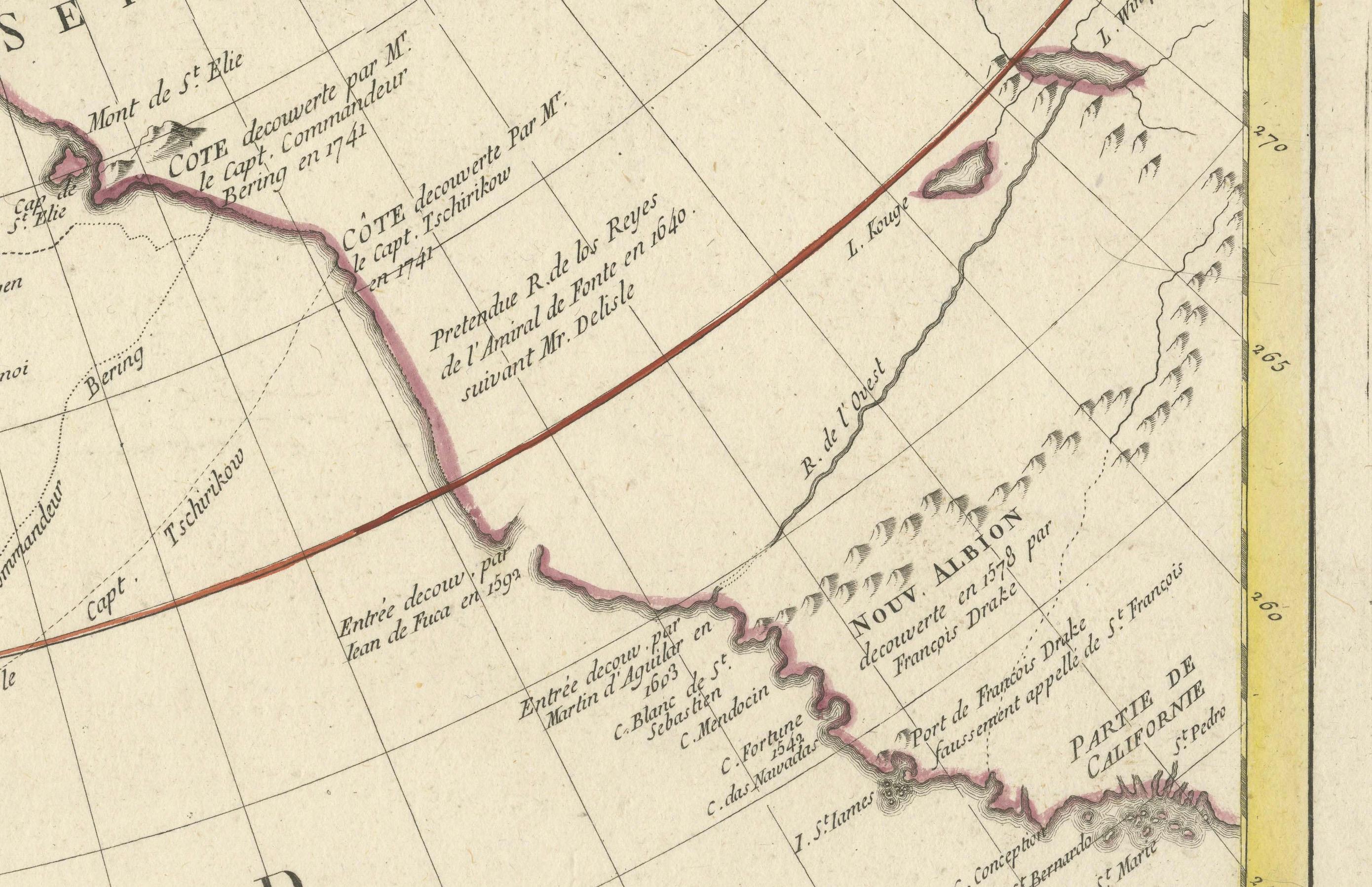 Gravé Grande carte des découvertes russes en Sibérie, en Alaska et dans le détroit de Bering, 1784 en vente