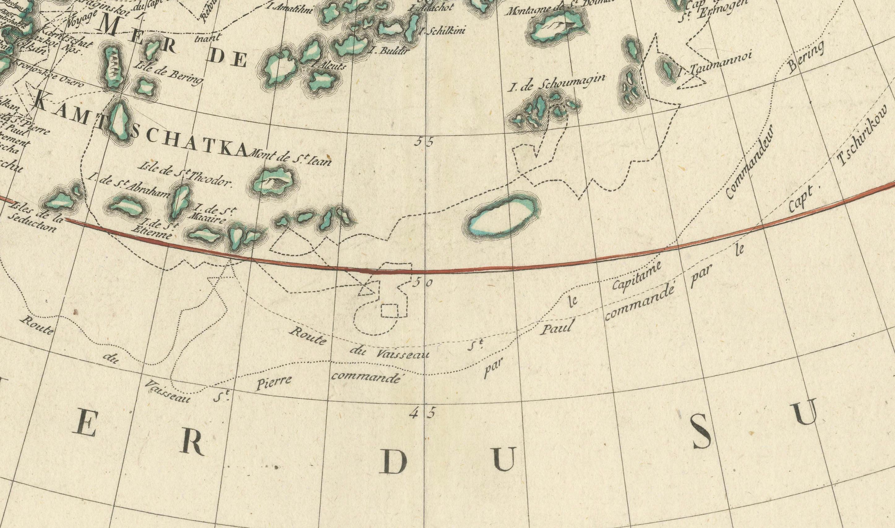 Papier Grande carte des découvertes russes en Sibérie, en Alaska et dans le détroit de Bering, 1784 en vente
