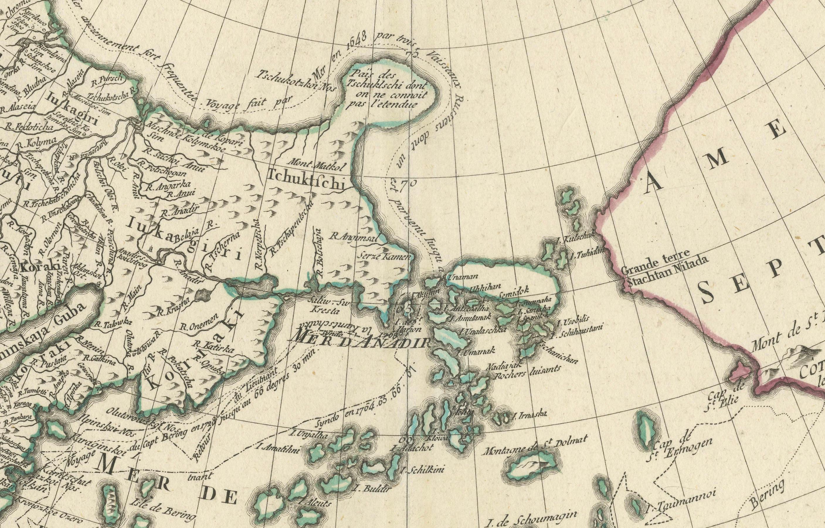 Grande carte des découvertes russes en Sibérie, en Alaska et dans le détroit de Bering, 1784 en vente 1