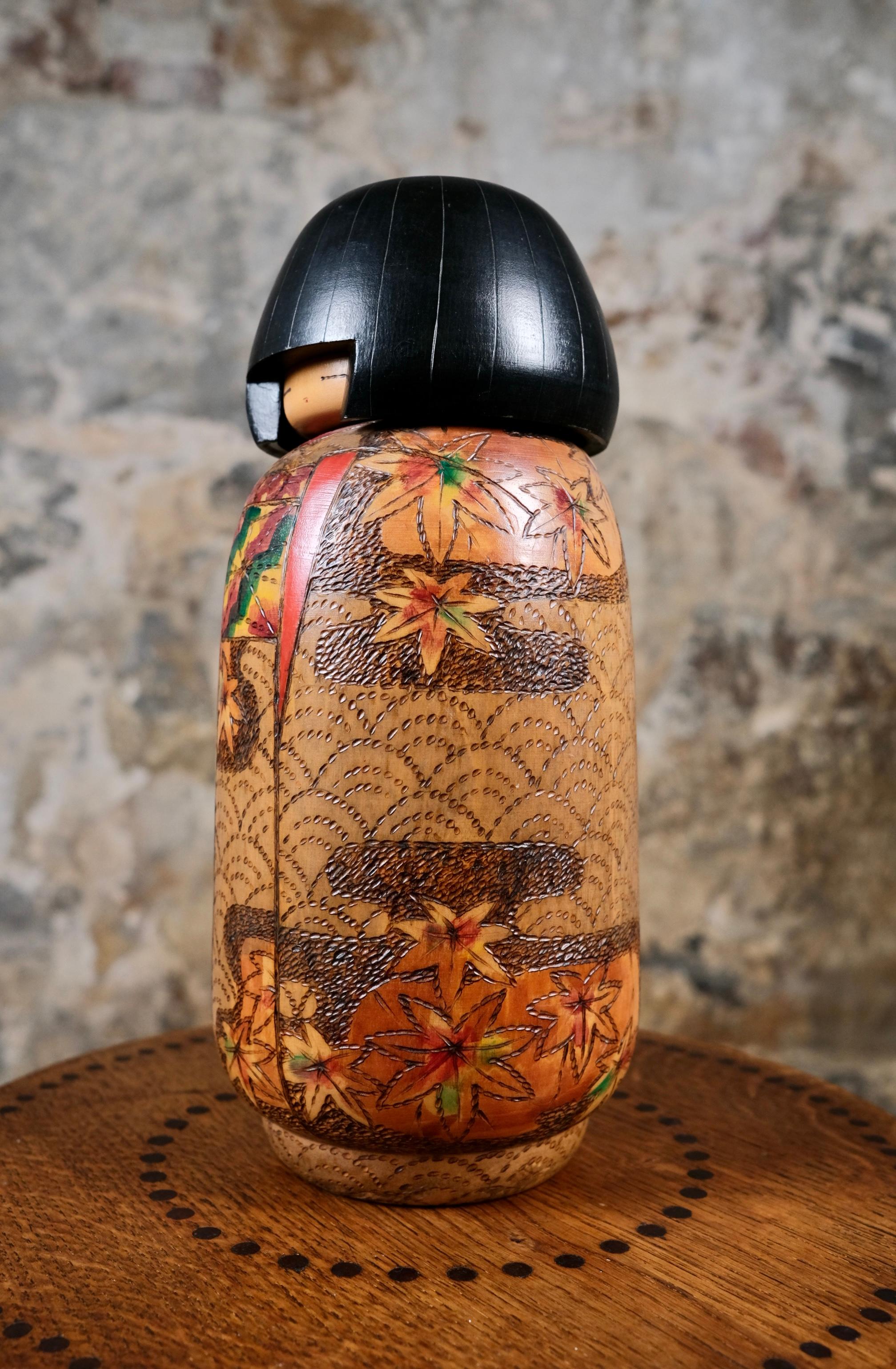 Japonisme Large Maple Leaves Kokeshi by Inosuke Kobayashi, 1970s, Japan For Sale