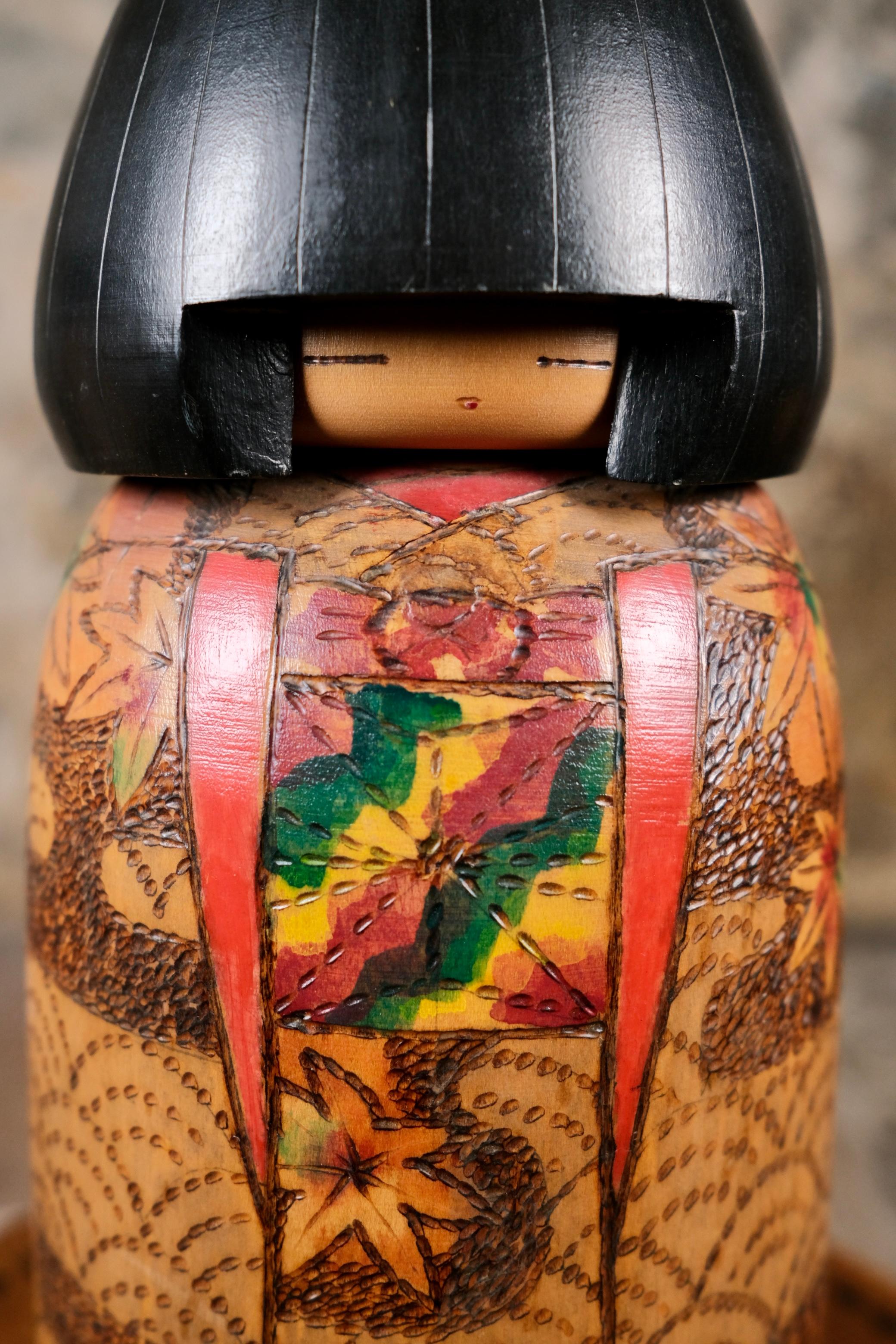 Late 20th Century Large Maple Leaves Kokeshi by Inosuke Kobayashi, 1970s, Japan For Sale
