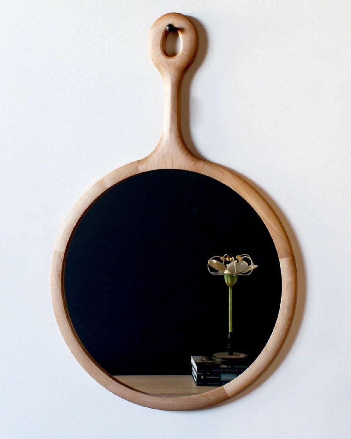 Modern Large Round Maple Hanging Sophia Wall Mirror For Sale