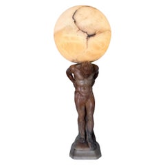 Large Marble and Alabaster table lamp: Atlas carrying The Globe