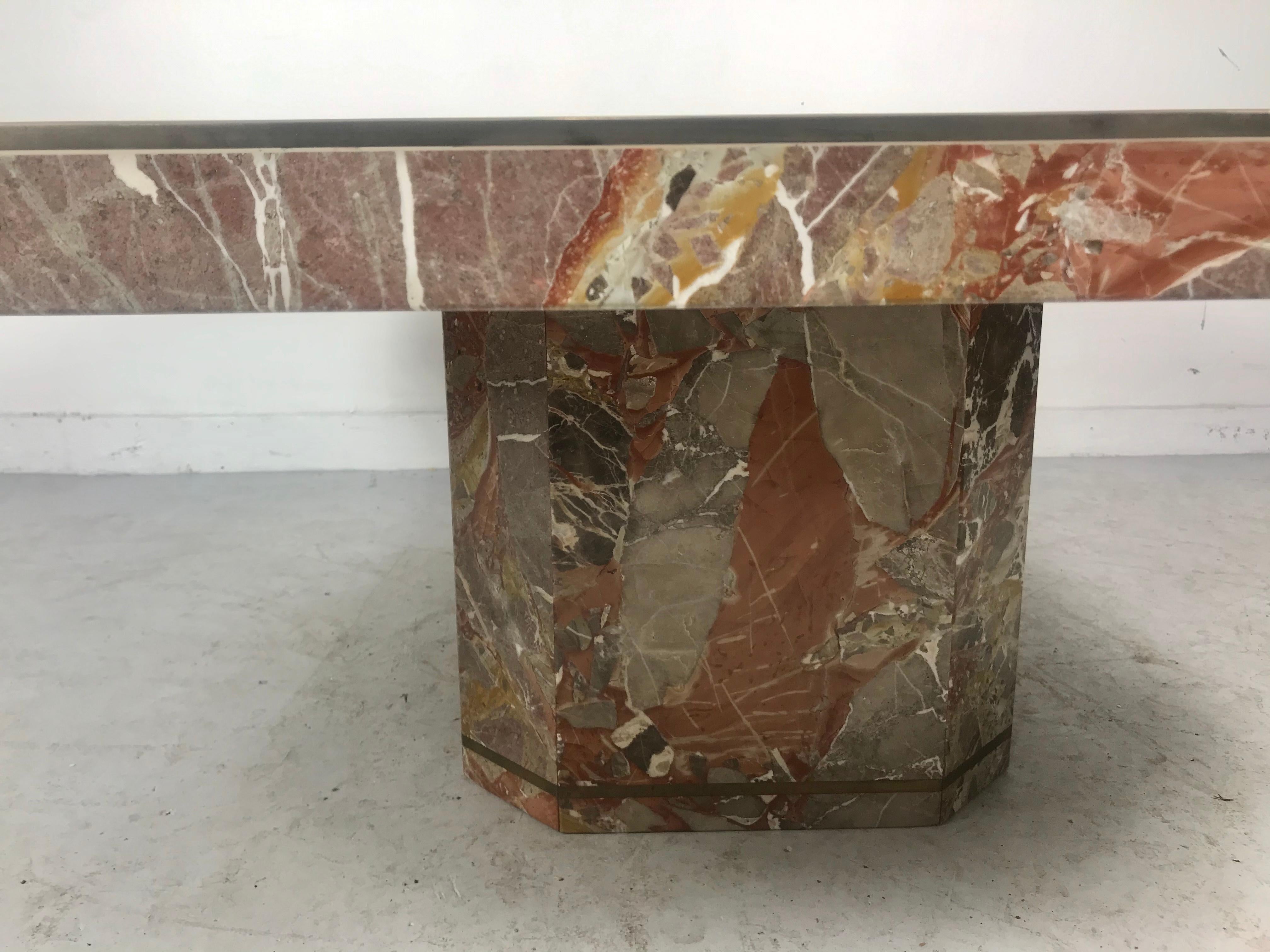 Large Marble and Brass Trimmed Coffee/Cocktail Table by Willy Rizzo, 1970 In Good Condition In Buffalo, NY