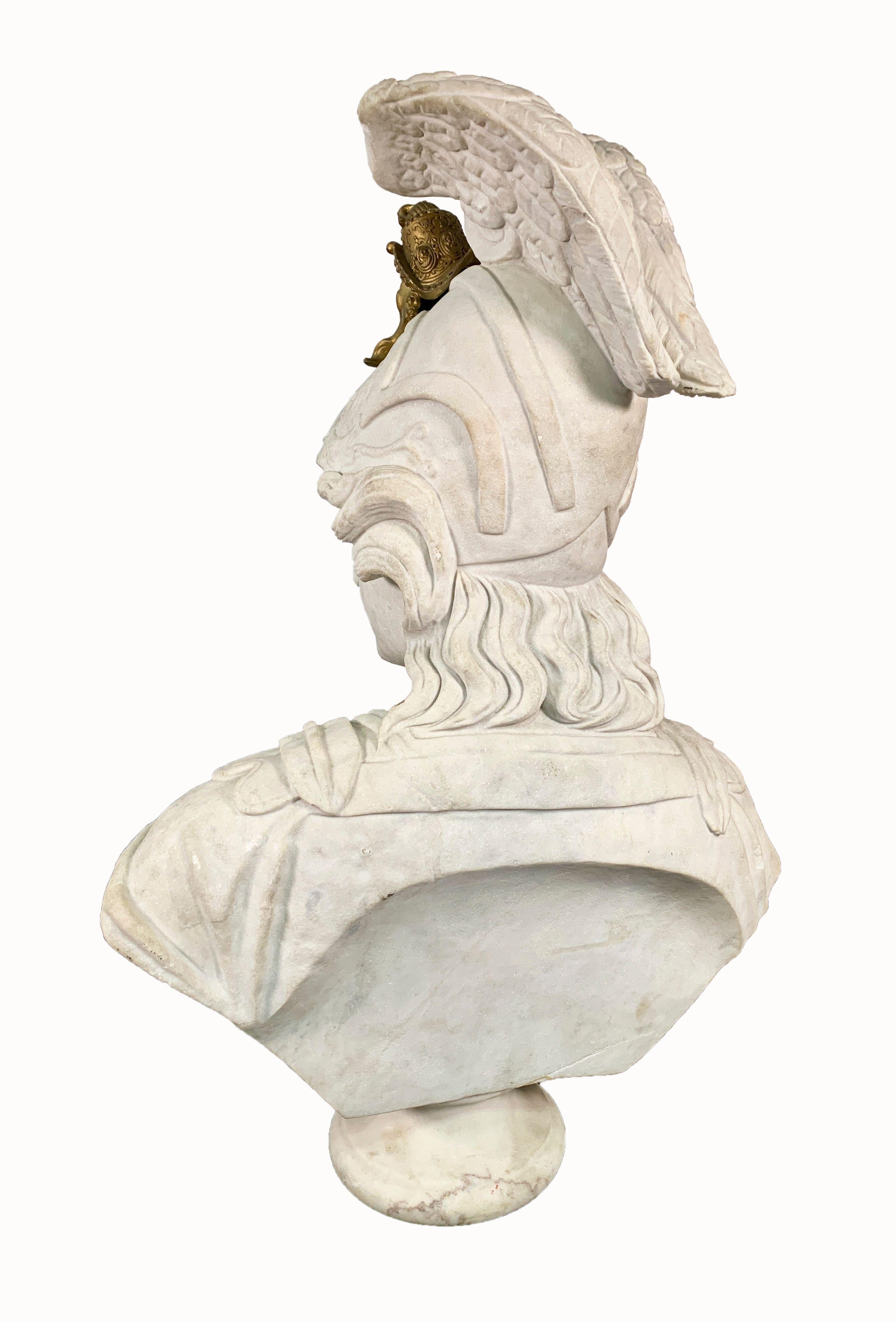 Italian Large Marble and Bronze Bust of Minerva Goddess of Wisdom For Sale