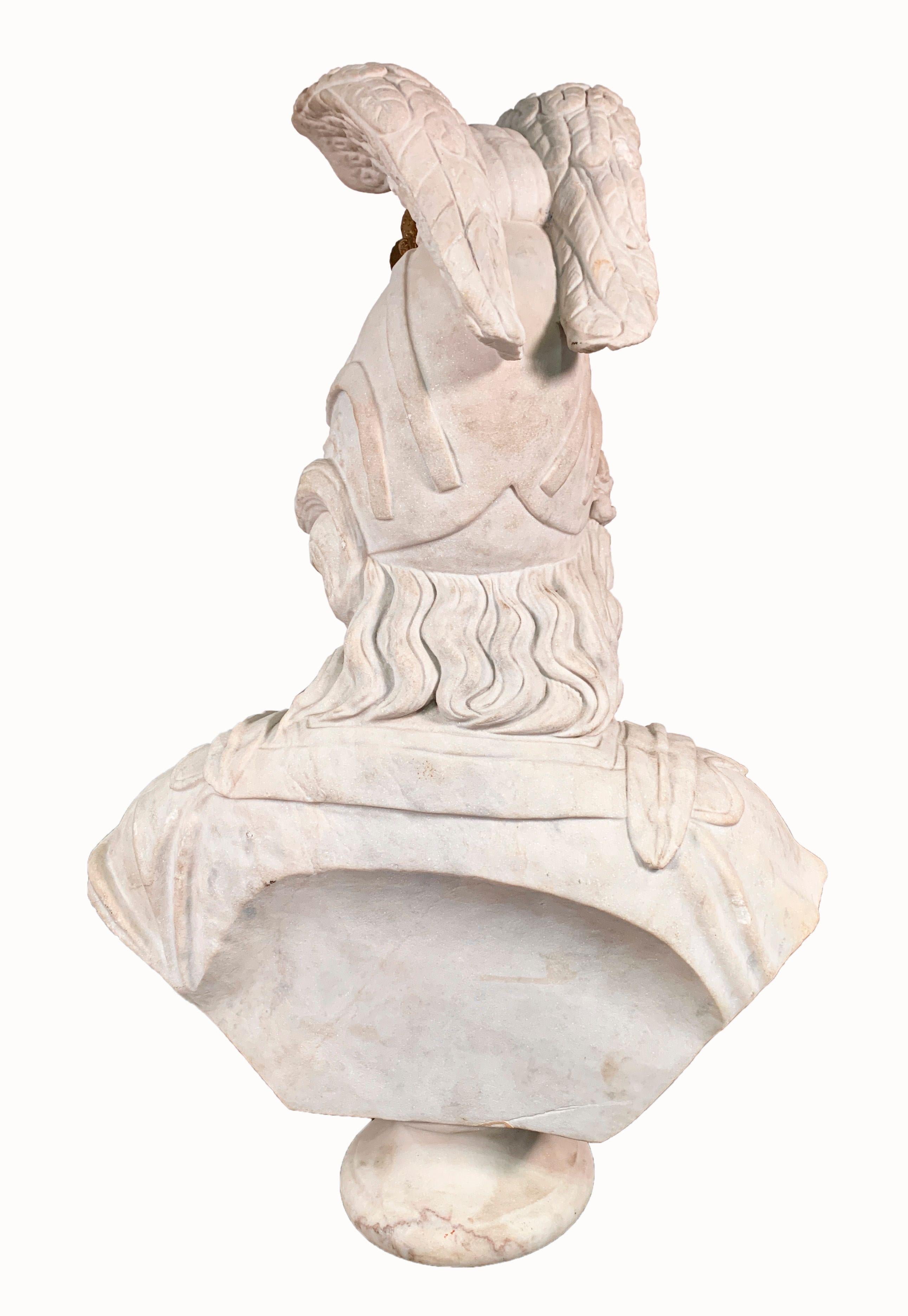 Hand-Carved Large Marble and Bronze Bust of Minerva Goddess of Wisdom For Sale