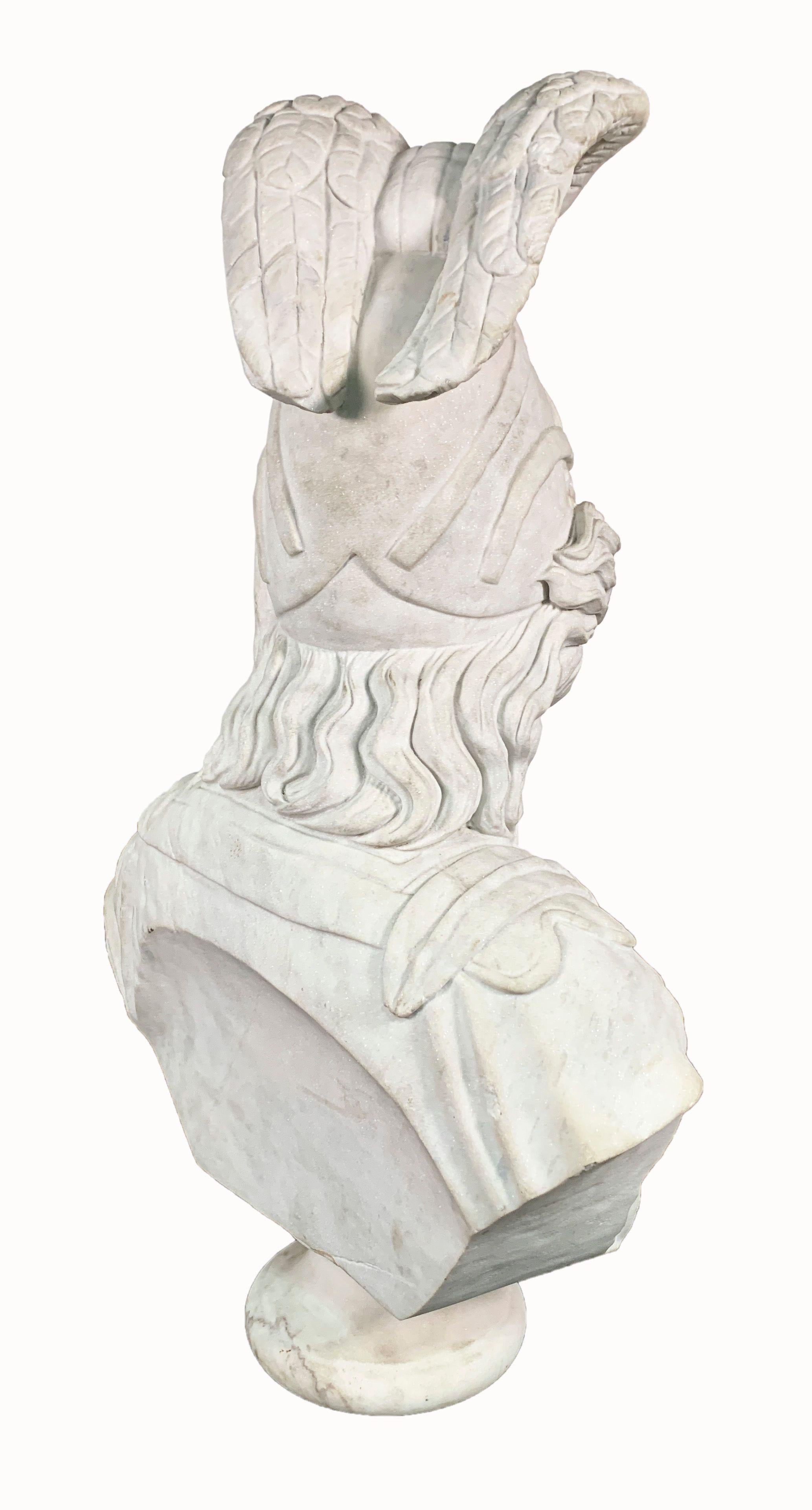 Large Marble and Bronze Bust of Minerva Goddess of Wisdom In Good Condition For Sale In Los Angeles, CA
