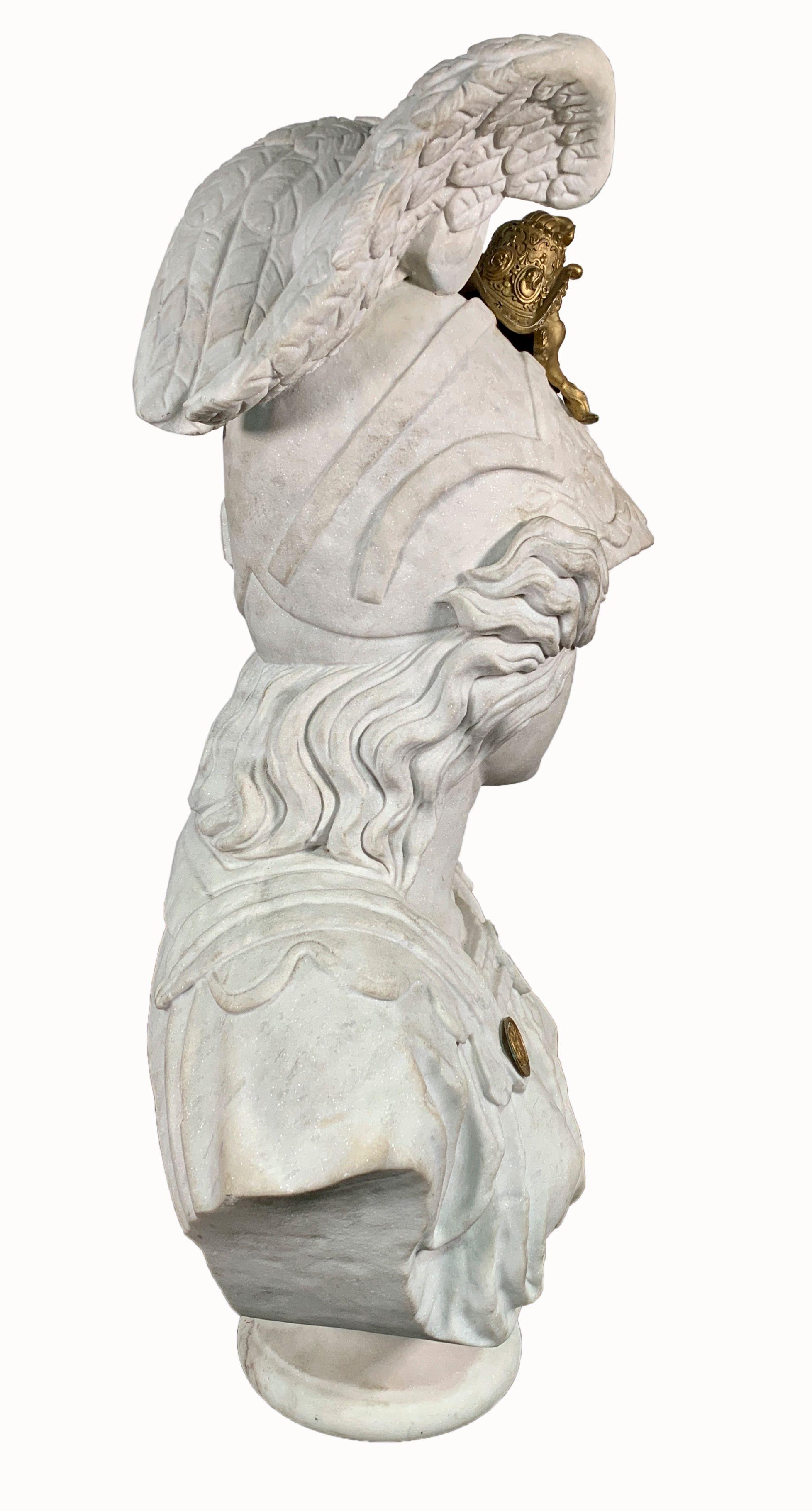 Early 20th Century Large Marble and Bronze Bust of Minerva Goddess of Wisdom For Sale