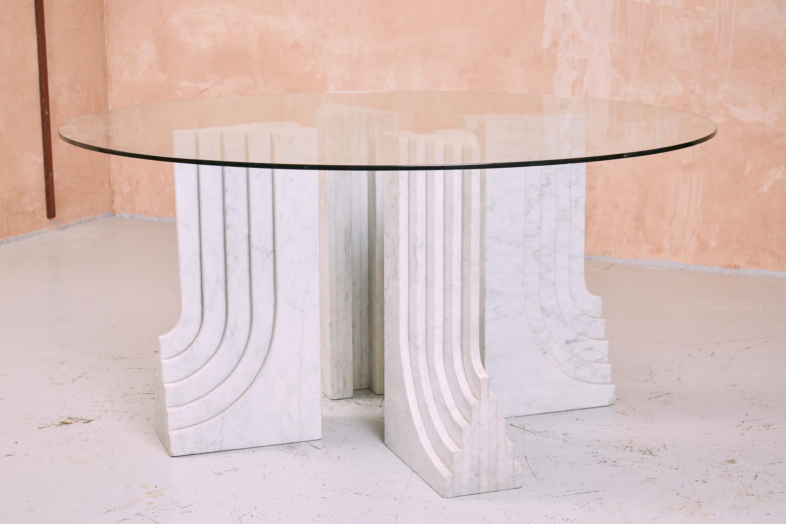 Mid-Century Modern Large Marble and Glass Table, After Carlo Scarpa Samo, 1970s For Sale