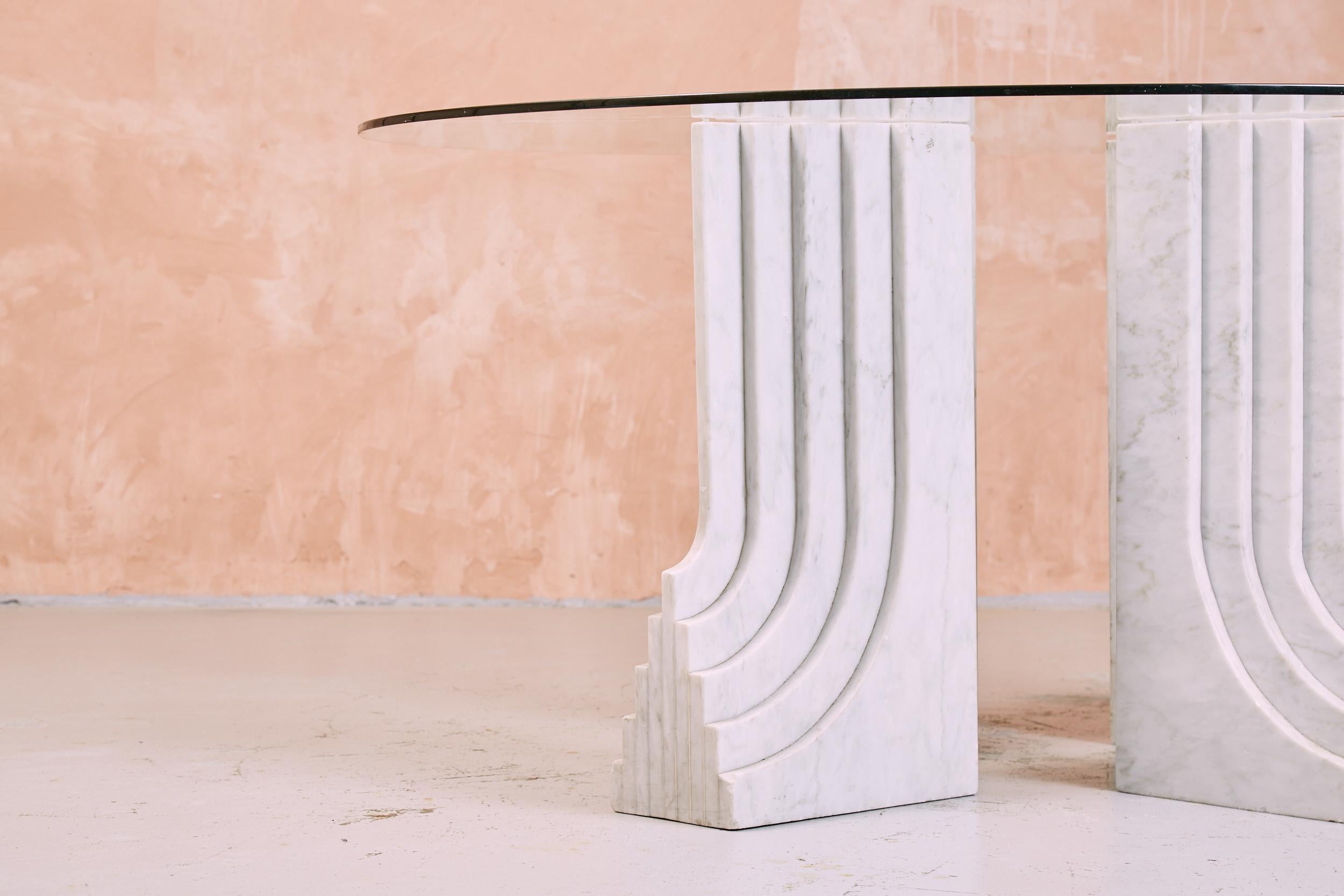 Large Marble and Glass Table, After Carlo Scarpa Samo, 1970s In Good Condition For Sale In London, GB