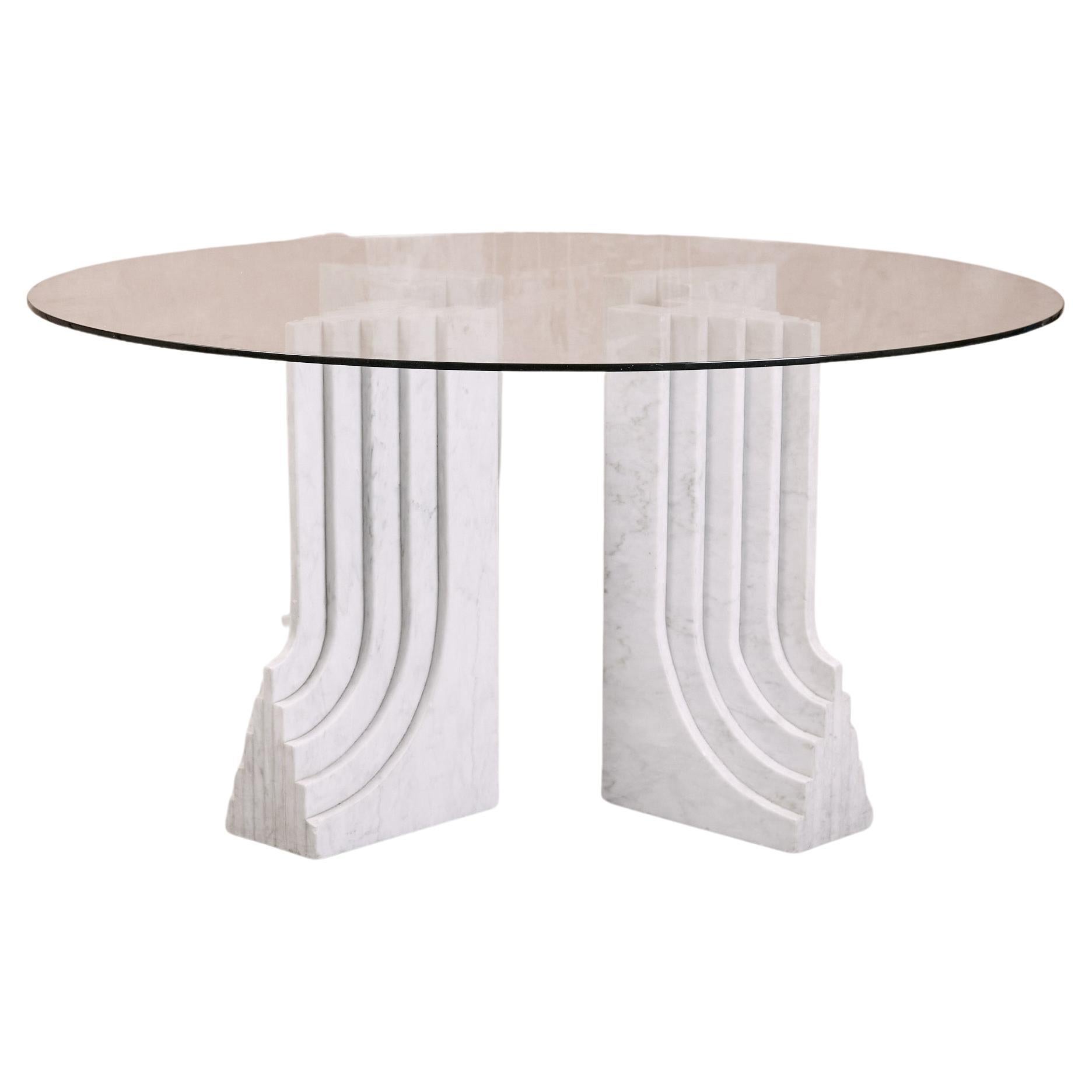 Large Marble and Glass Table, After Carlo Scarpa Samo, 1970s For Sale