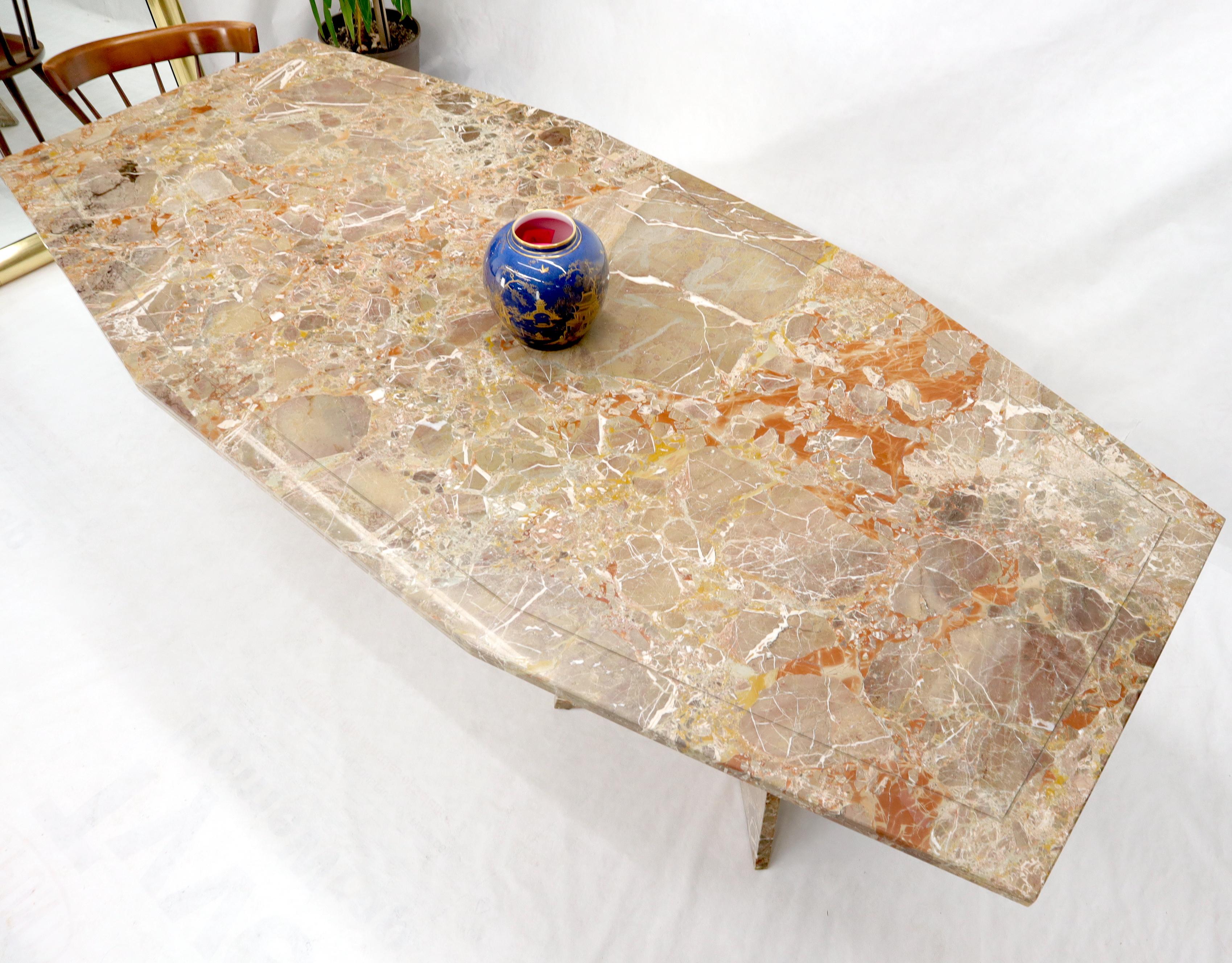 Large Marble Boat Shape Top Dining Conference Table on Cross Shape Bases For Sale 3