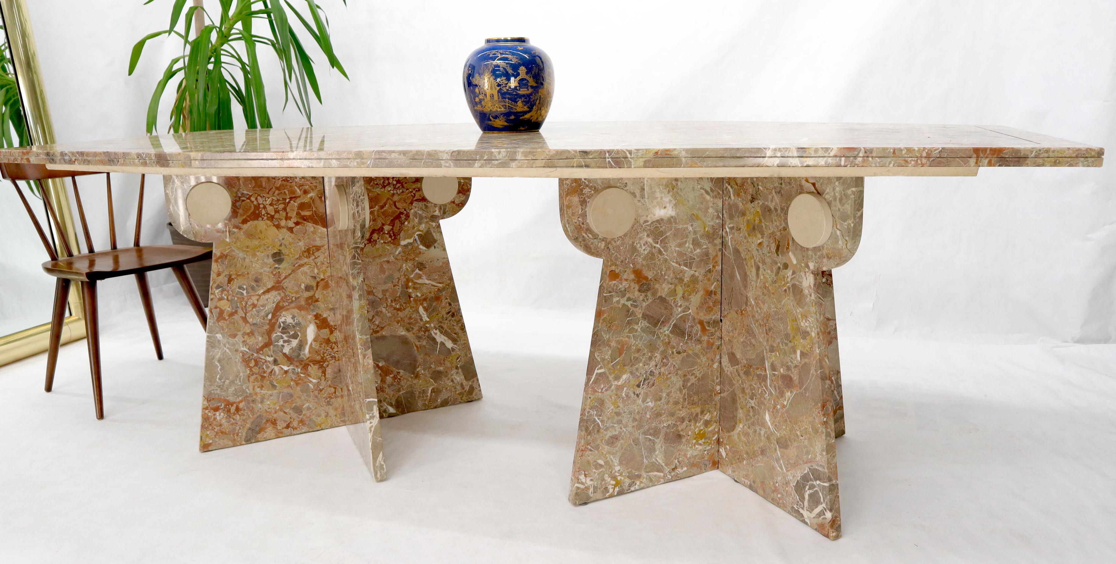 Large Marble Boat Shape Top Dining Conference Table on Cross Shape Bases 7