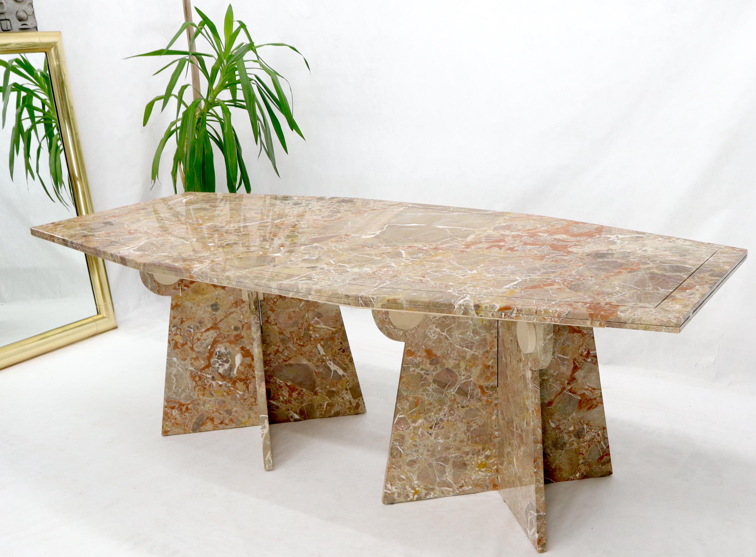 Mid-Century Modern large boat shape vivid marble grain dining or conference table.