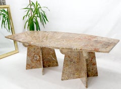 Large Marble Boat Shape Top Dining Conference Table on Cross Shape Bases