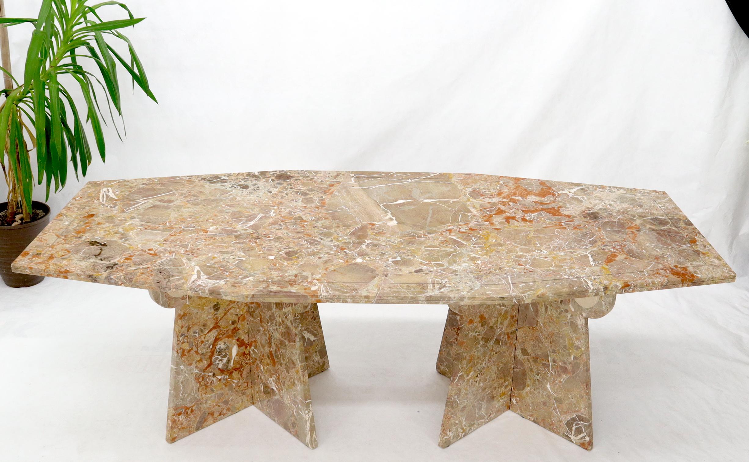 Mid-Century Modern Large Marble Boat Shape Top Dining Conference Table on Cross Shape Bases For Sale