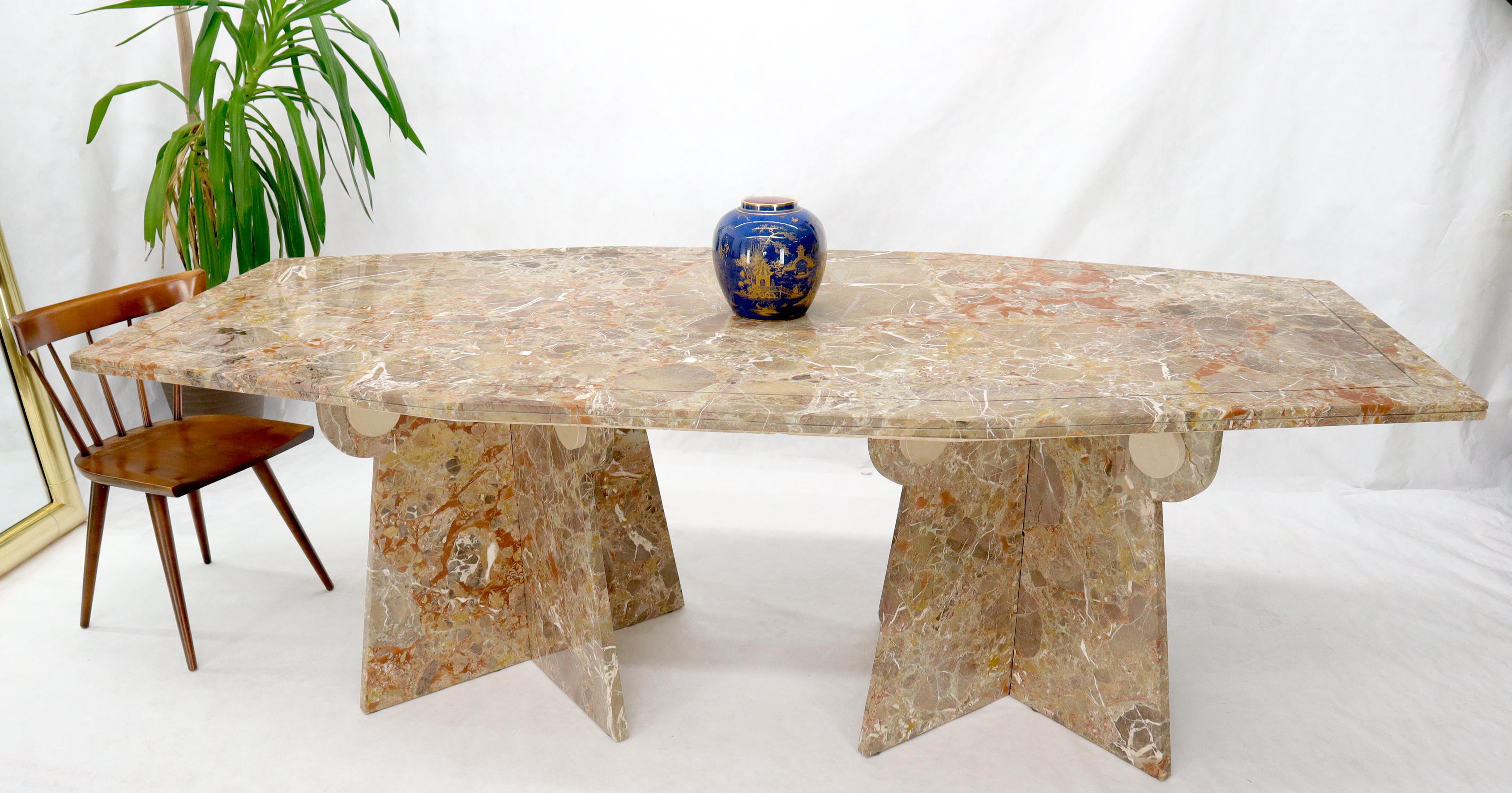 20th Century Large Marble Boat Shape Top Dining Conference Table on Cross Shape Bases For Sale